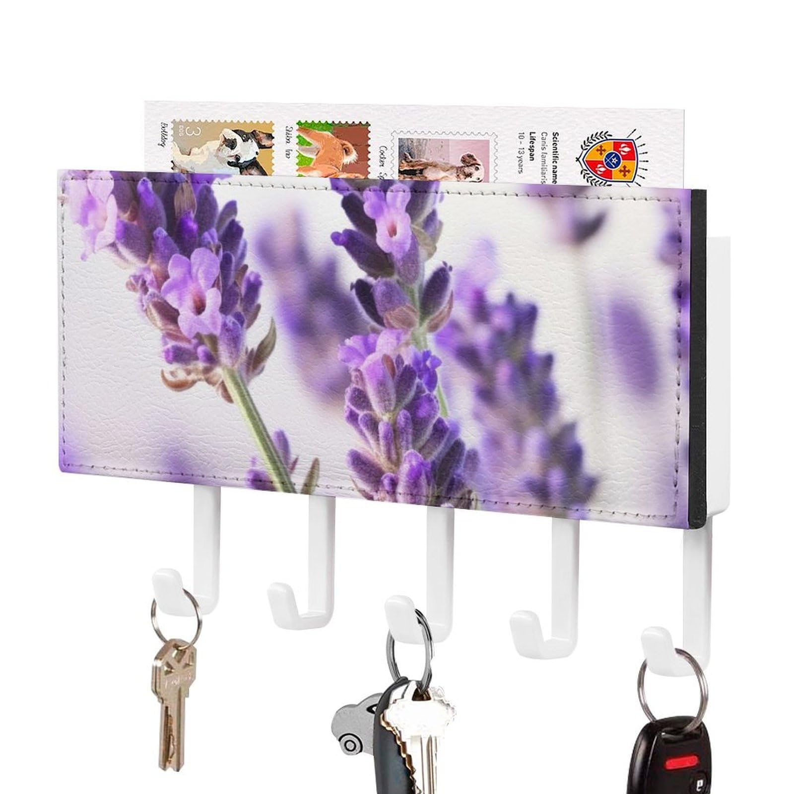 Llavero de flor de lavanda resistente con 5 ganchos para organizar el hogar