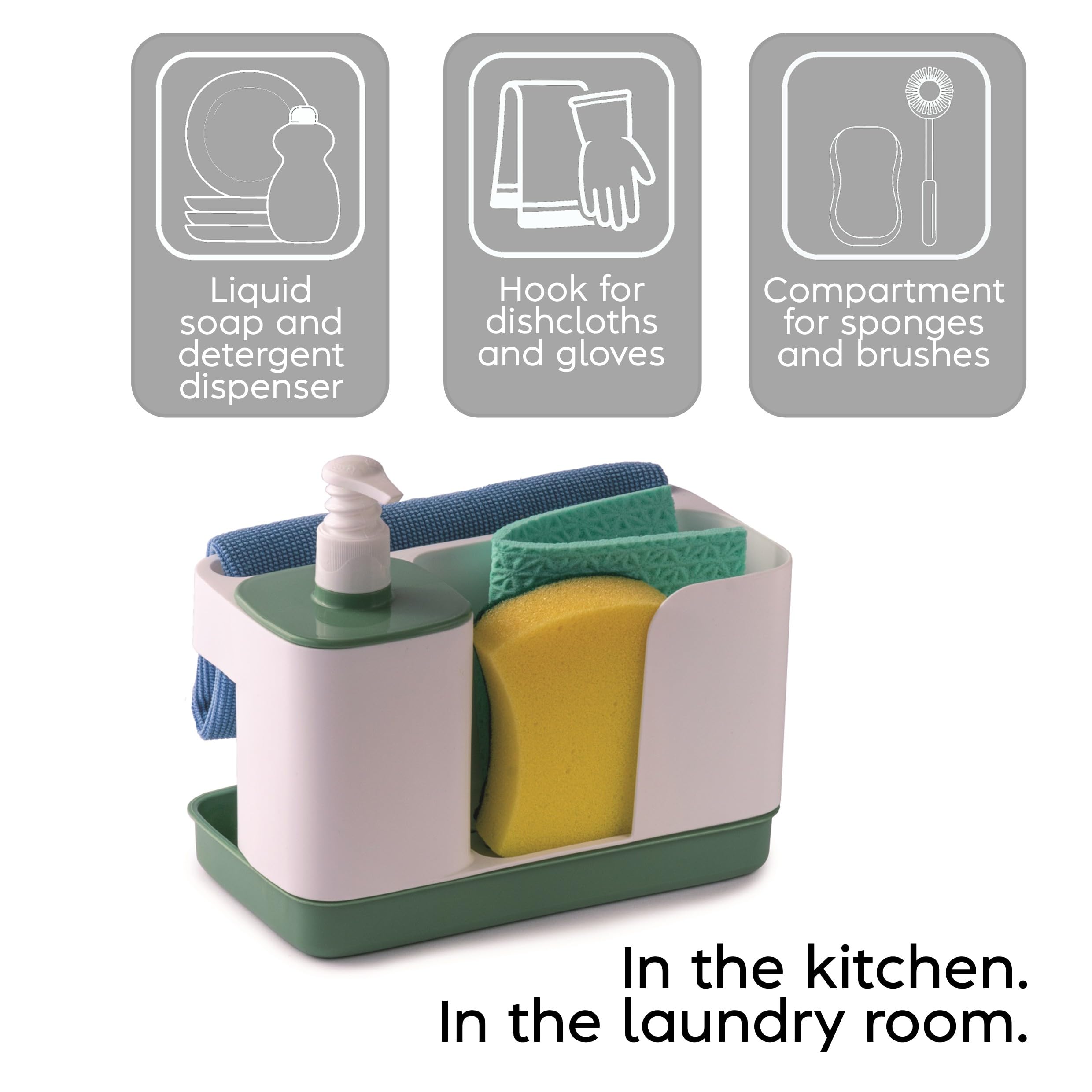 Snips Riordinello, Dish Hand Soap Dispenser & Sponge Holder, Sink Caddy Kitchen Organizer with Liquid Soap Container 400ml - Image 2