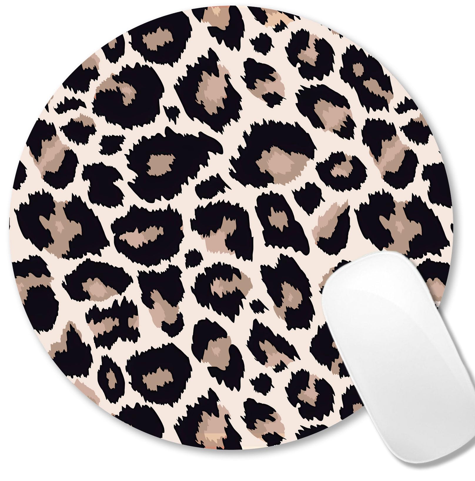 IMAYONDIA Leopard Round Mouse Pad, Cheetah Skin Print Mousepad Small, Non-Slip Rubber Base Mice Pad, Modern Brown Black Design Mouse Pad, Circular Decor Cute Design Assecories for Women, 7.9 x 7.9 in