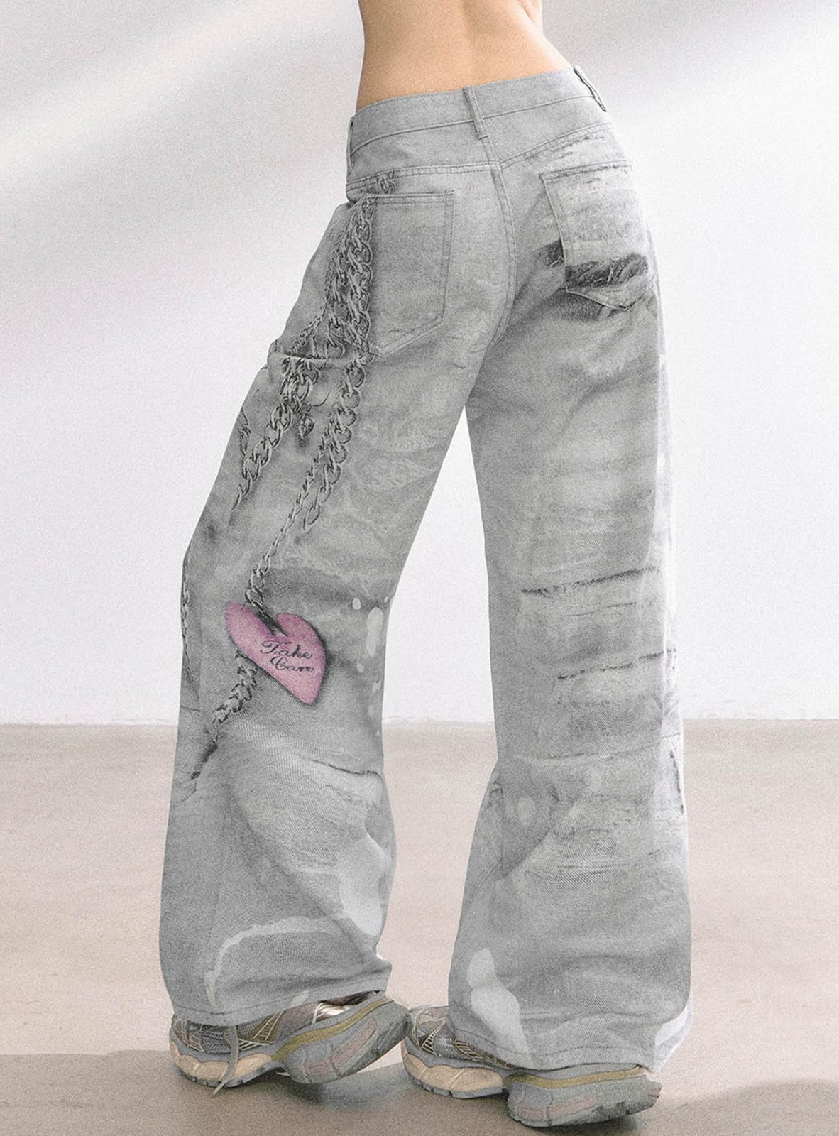 Generico Pantaloni Baggy Uomo, Pantalone Uomo Sportivi,Jeans da Denim con Stampa a Catena Dritti a Gamba Larga per Casual Elegante