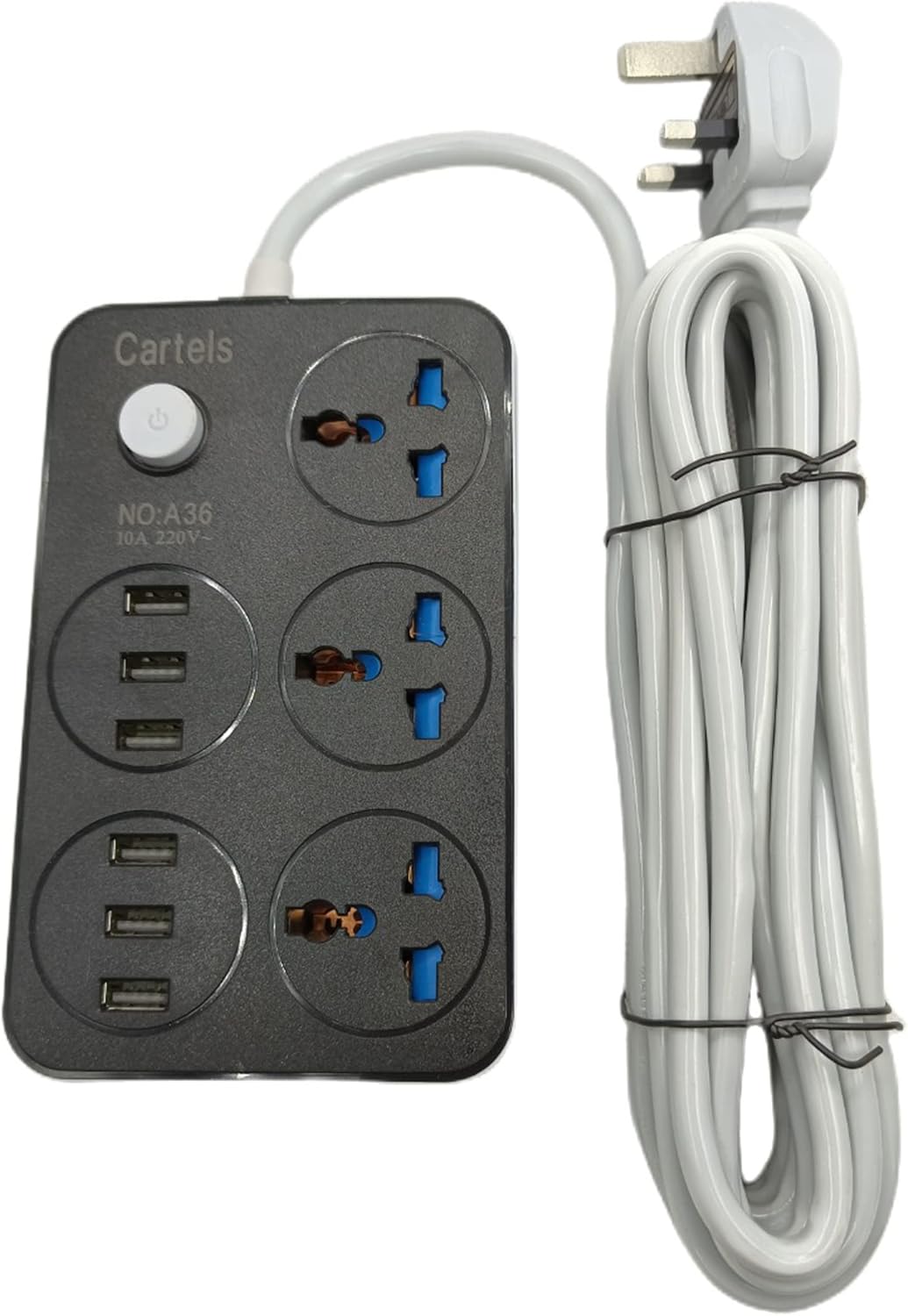 Cartels Universal Extension Cord with USB, Power Strip with 3 Outlets 6