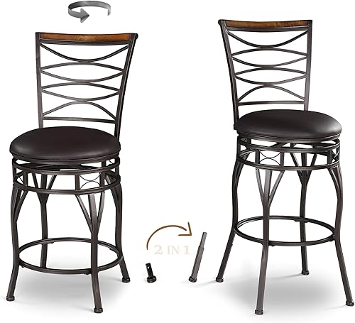 KATDANS Juego de 2 taburetes de bar giratorios de 2429 pulgadas, altura de asiento ajustable con respaldo, taburetes de isla de cocina de piel
