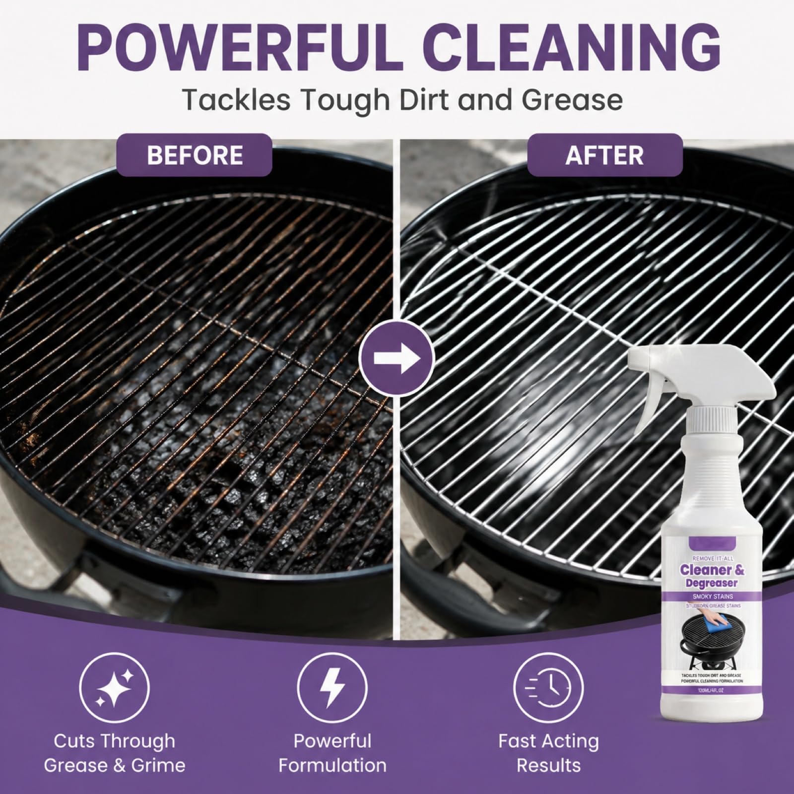 Detergente spray per barbecue, detergente e sgrassante, detergente ad alte prestazioni per barbecue, rimuove i residui di cibo bruciati e il grasso, per barbecue esterni, forni, friggitrici ad aria