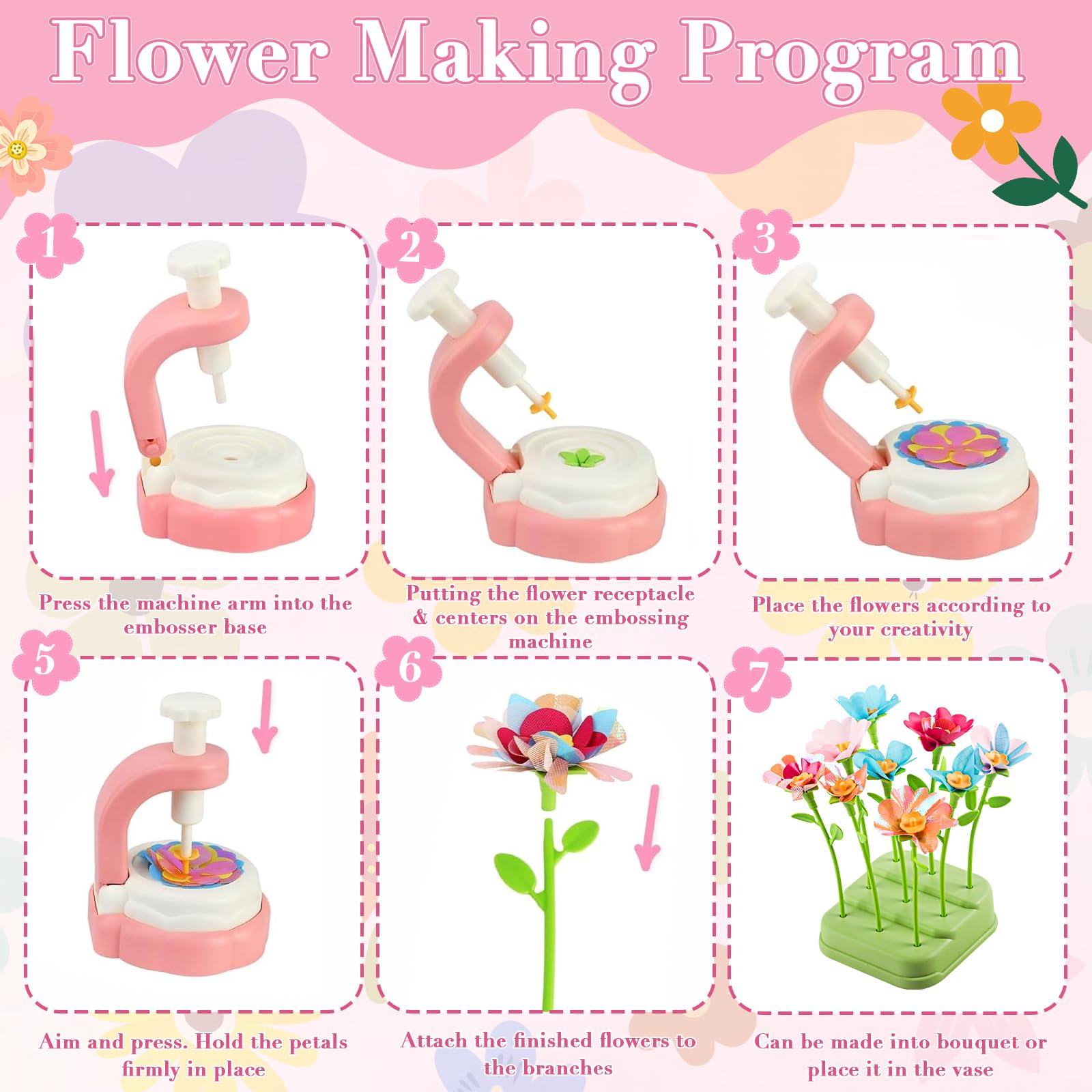 DIY Blumenpresse Kinder, Spielzeug Blumen Bastelset, Mädchen 4-12 Jahre Kreatives Blumen Basteln, Künstliches Blumenstrauß Spielzeug, für Mädchen Kindergeburtstag Weihnachten Geschenk