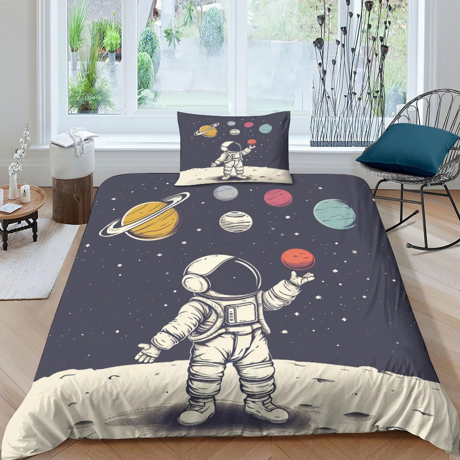 Housse de couette astronaute 3D 135x200cm lit single microfibre
