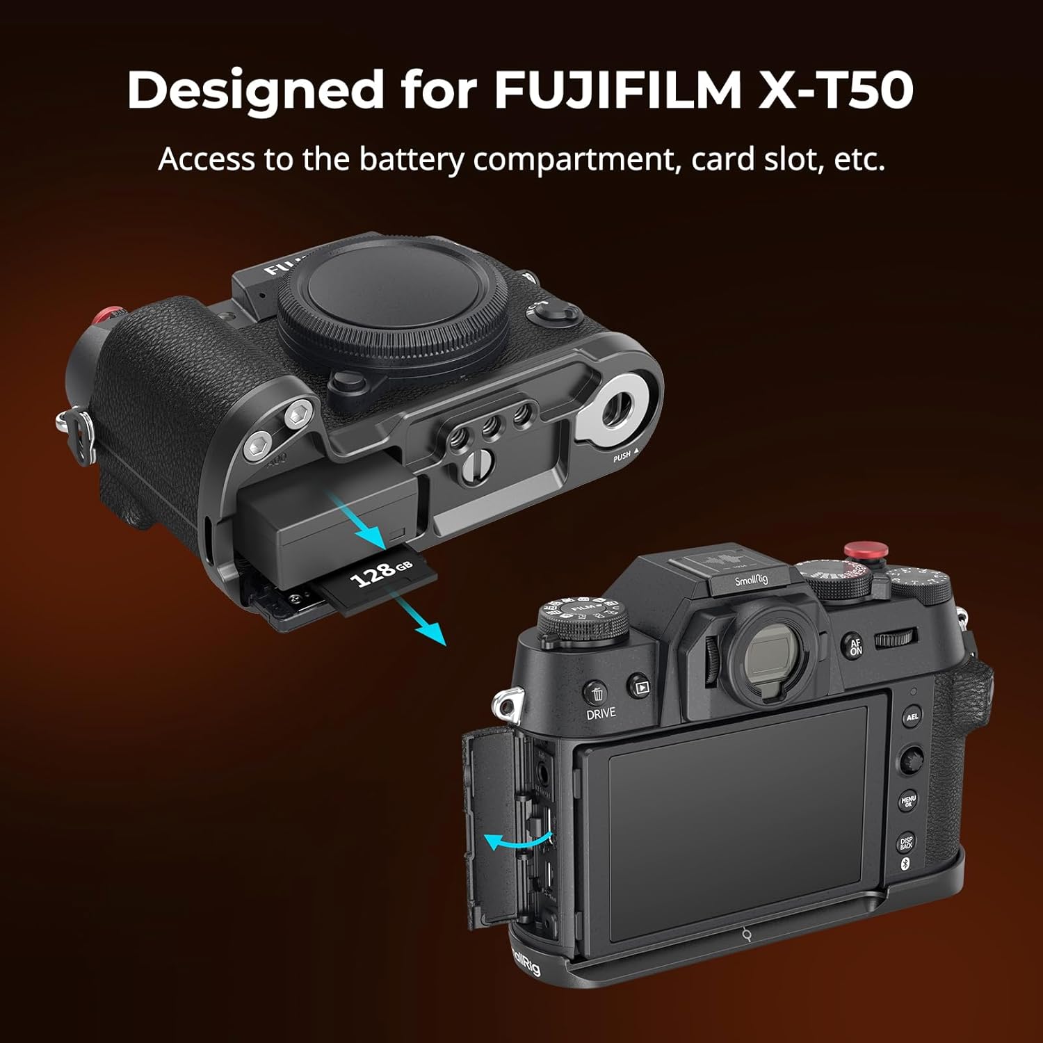 SMALLRIG X-T50 Handgrip, Silicone L-Shape Handle for FUJIFILM X-T50 Camera, Built-in Quick Release Plate for Arca, with Shutter Button and Hot Shoe Cover, Black - 4783 - Image 2