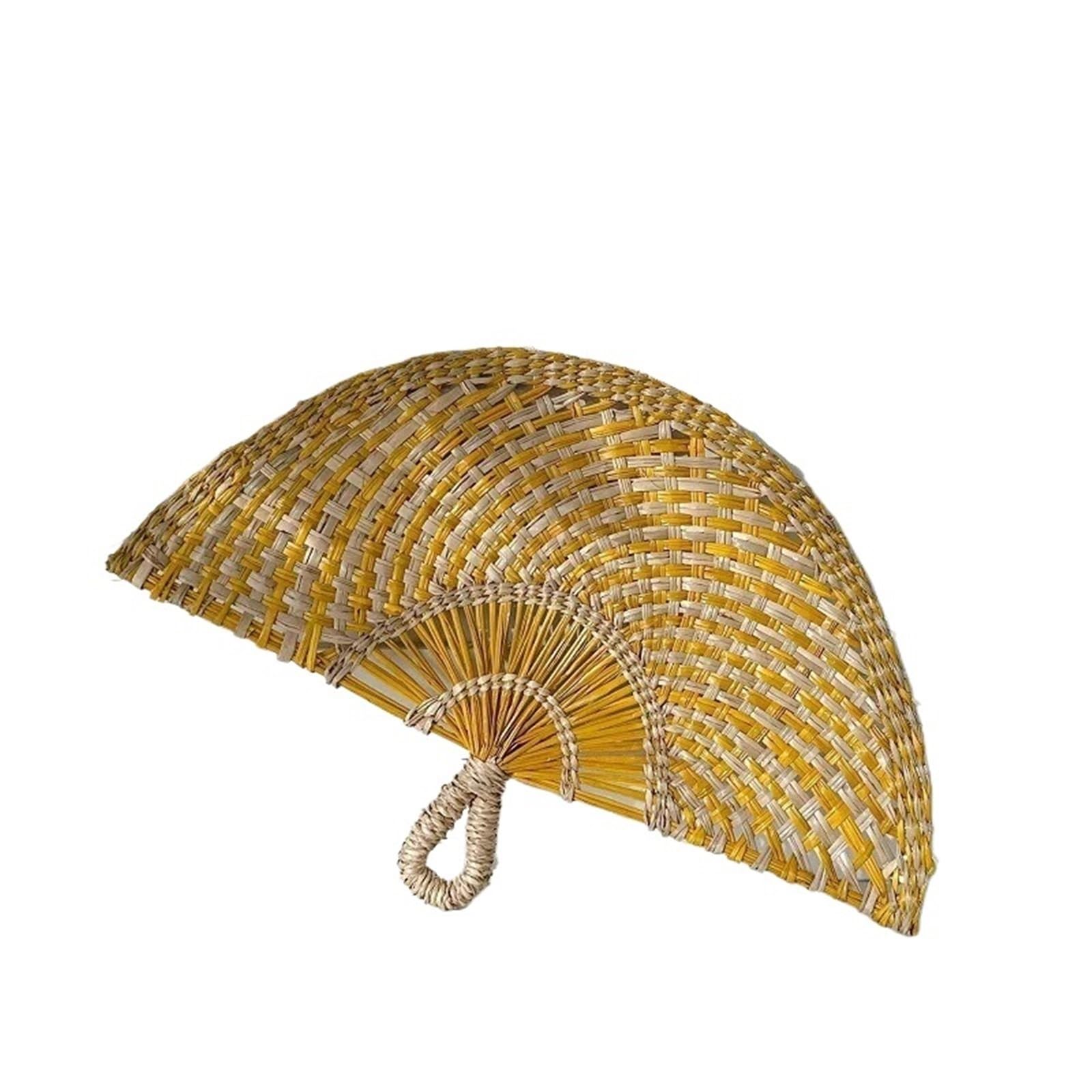 VOPLIVAT Woven Hand Fan, Straw Hand Woven Fan Multicolor 30x23/42x28 cm Handheld Wall Decoration(Yellow-l)
