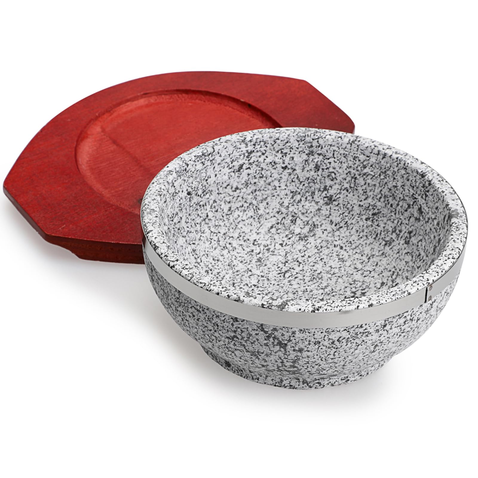 Set di 2 ciotole in pietra coreana con vassoi in legno, in granito Dolsot Bibimbap