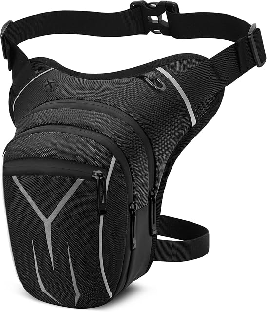 VOBUKE Drop Leg Bag Motorcycle Waist Bag Waterproof Thigh Hip Pack Multifunctional Removable Thigh Strap with Reflective Strip for Men Women Camping Cycling Riding Fishing Outdoors