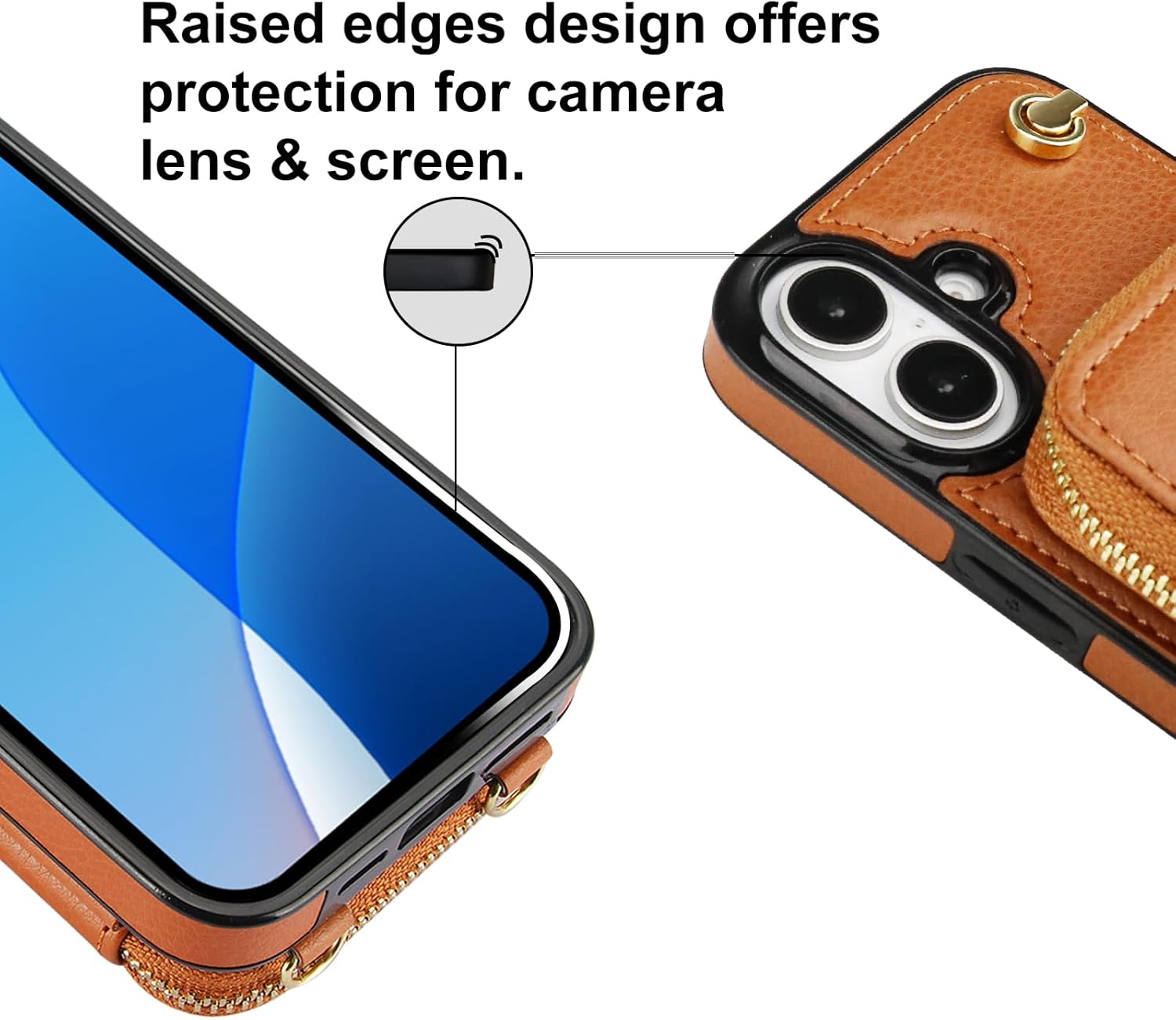 Bocasal for MagSafe Crossbody Wallet Case Compatible with iPhone 16, RFID Blocking Protective Purse Case with Card Slots Holder Kickstand Wrist Strap Lanyard Zipper 6.1 Inch 5G (Brown)