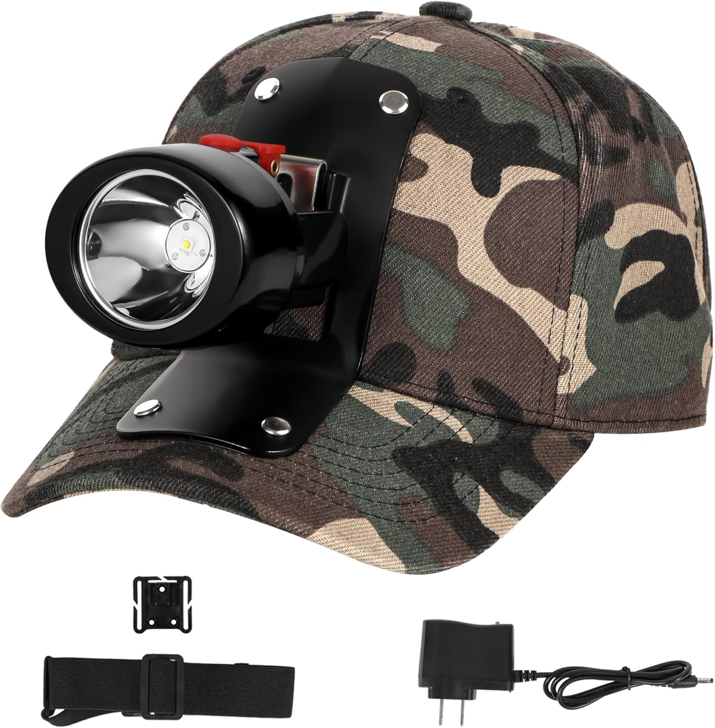 High Lumens LED Mining Headlamp with Hat - Waterproof, Durable, Long-Lasting Rechargeable Headlight, Adjustable Strap, Perfect for Miners Camping Hiking (KL3.0 Black-Red Button with Hat)