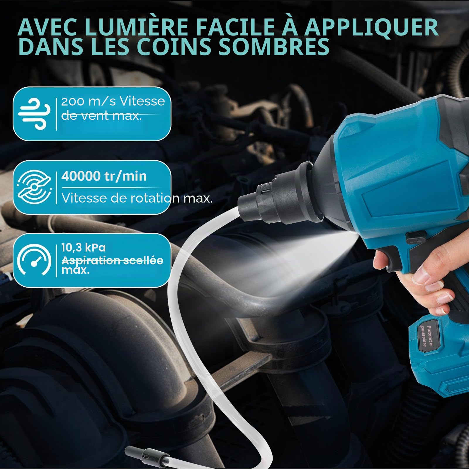 Souffleur à poussière sans Fil pour Makita 18 V, Vitesse Variable 1 000 W, dépoussiéreur à air comprimé portatif avec lumière LED et 8 Buses, 40 000 TR/Min pour garages ateliers (Pas de Batterie)