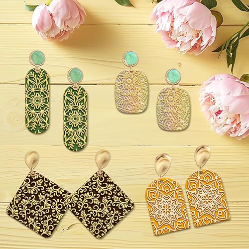 Miniatura 5 de Juego de 4 hojas de textura de arcilla polimérica para usar con cortadores de arcilla, efecto de alfombrilla de arcilla bohemia como rodillo de