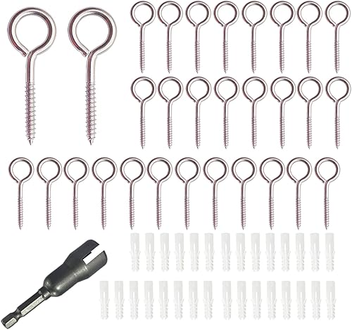 30 ganchos de techo de acero inoxidable con tornillo, tornillos de ojo para colgar luces de Navidad al aire libre, decoraciones de Navidad, Acción
