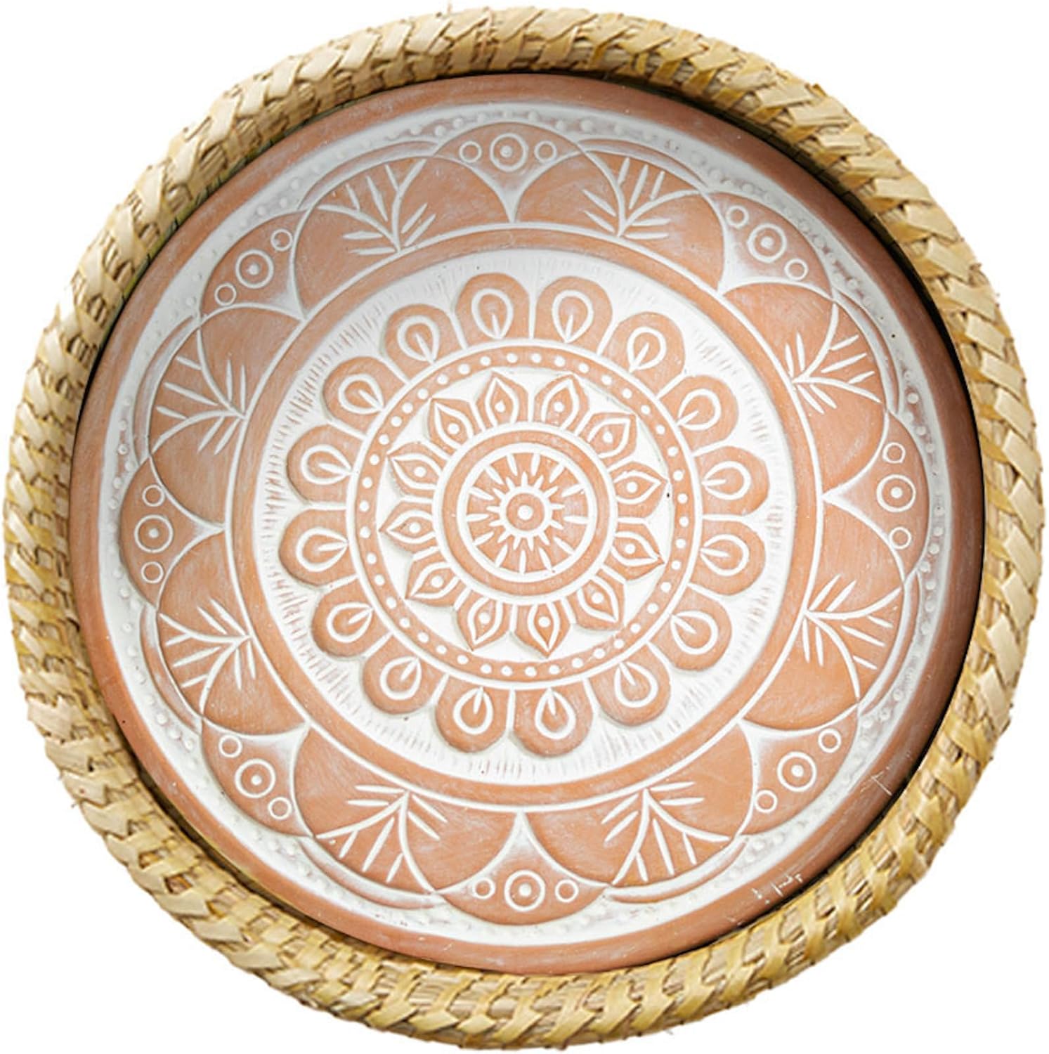 Bread Basket with Terracotta Warmer, Bread Basket for Serving, Sized 11.5" w x 11.5" l x 3.5" h, Indian Inspired Mandala Design