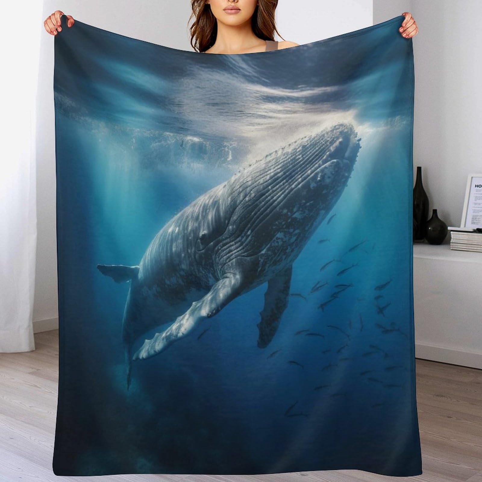 Couverture en polaire de flannel motif baleine pour vos soirées canapé