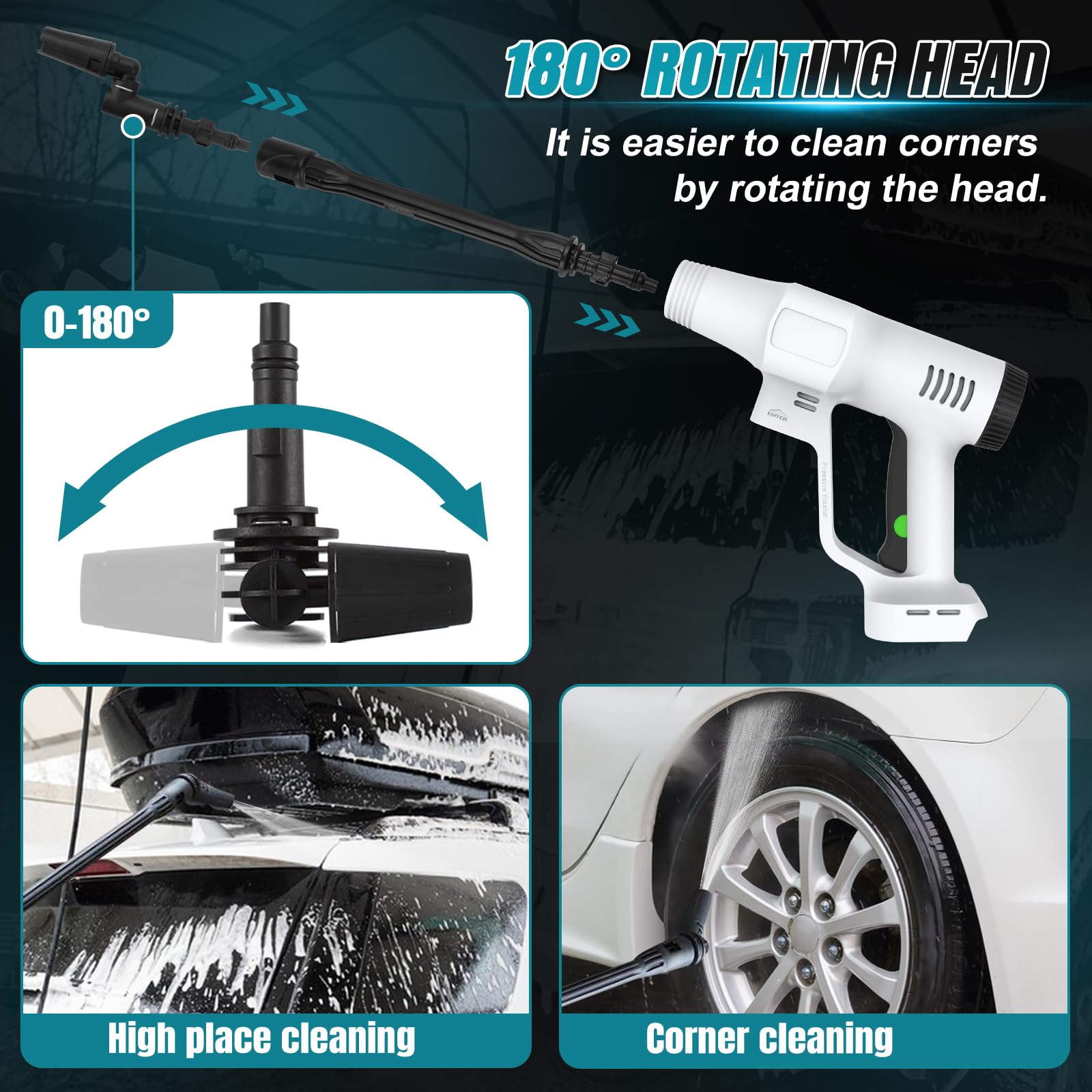 Draadloze hogedrukreiniger, draagbaar drukreinigingspistool, compatibel met Makita 18 V-accu, met 5 m slang, 2 sproeiers, filter, schuimkan en 2 adapters (zonder batterij