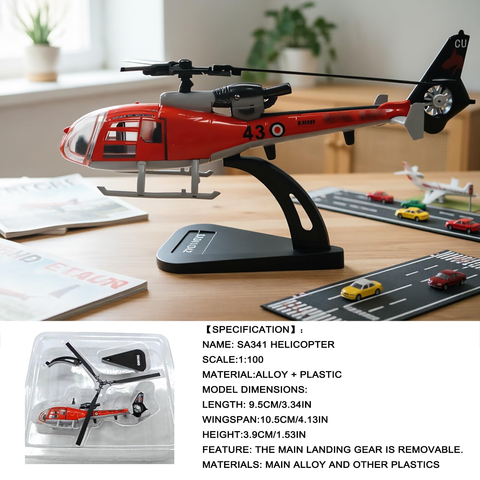 Modello elicottero SA341 in scala 1:100 collezione in lega Pale rotanti, decorazione for display tavolo for adulti, regalo perfetto for gli appassionati aviazione regalo compleanno