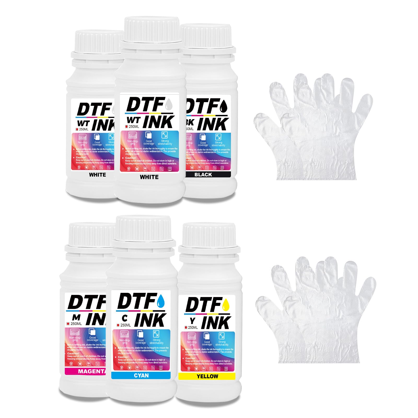 DTF Tinte, DTF Transfertinte für Textildruck PET-Folien Thermotransfer für DTF-Drucker, Kompatibel mit i3200、DX5/DX7、5113、i4720、XP600 (5 Farben, 1500 ml)
