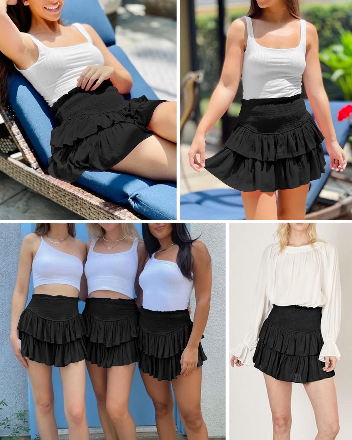 HOKOYI Women's Summer High Waist Smocked Ruffle Skirt Cute Flowy Layered Mini Skirt Skort Beach Casual - Image 5