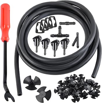42 In 1 Front Windshield Washer Nozzles Kit Compatible with Chrysler Dodge Jeep Ram Replaces OEM # 4805742AB, 5116079AANozzles, Hose, Connector, Insulation Retainers