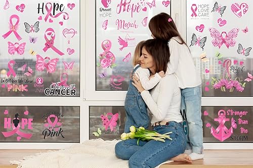 Miniatura 4 de Hying 9 adhesivos para ventana de concientización sobre el cáncer de mama para ventanas de vidrio extraíbles, diseño de esperanza para lucha contra