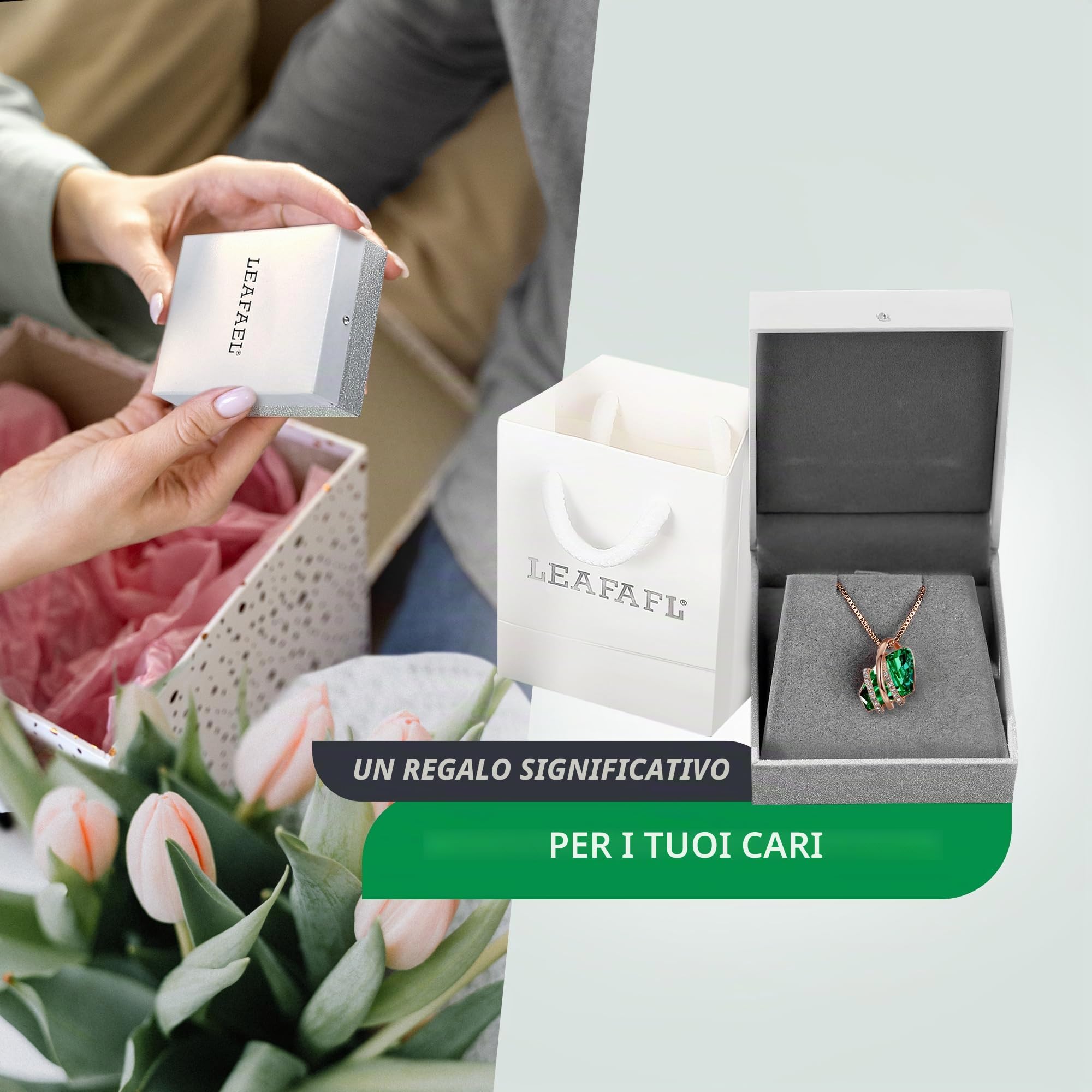 Leafael Festa della Mamma Collana Donna Pietra dei Desideri con Cristalli Portafortuna Argento o Oro Rosa Gioiello Anallergico con Scatola Regalo