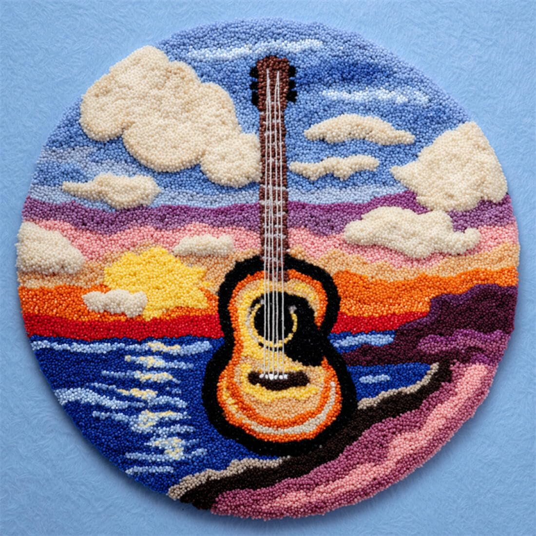 Rqwybcaxn DIY Latch Hook Rug Kit for Teens Embroidery Kit Cartoon Guitar 80x80cm Round Tapestry with Crochet Hook Study Craft Gift