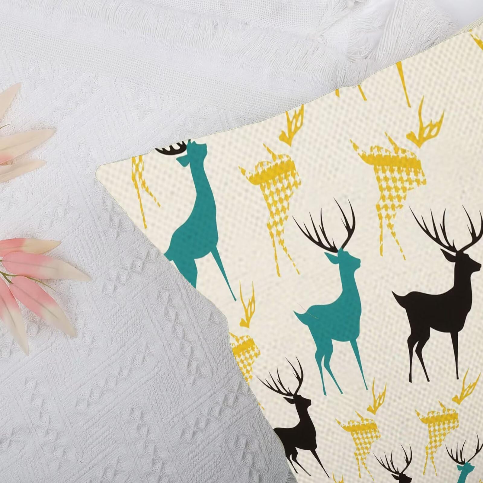 Cuscini Per Divano 60x60cm Set di 4 Cuscini da Esterno Divano Modello Cuscino Esterno Decorativo in Piazza Estate Lino Impermeabile Cuscino Outdoor Pillowcase, Decorazione Del Giardino Cervo N-1