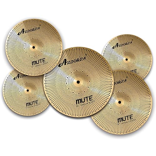 Arborea Low Volume Cymbal Pack Drum Cymbal Set 14'/16"/18'/20" 5Pcs Golden Mute Set Drum Practice Cymbal