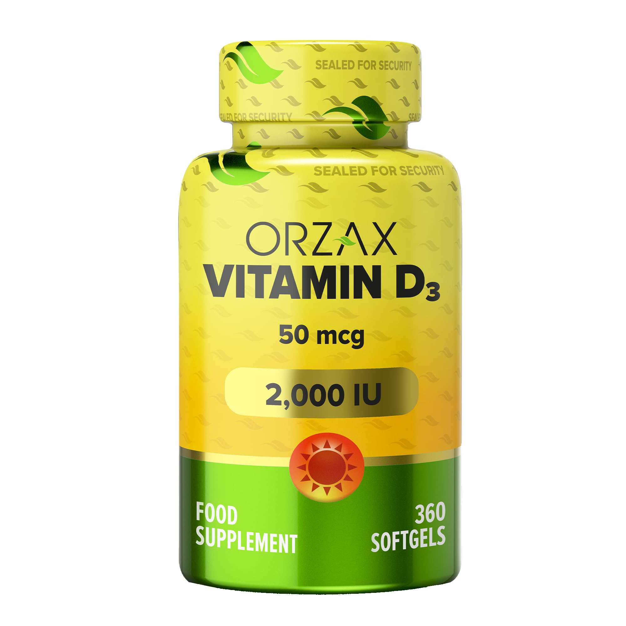ORZAX Vitamin D3 2000 iu (50 mcg) - 1 Year Supply for Strong Muscle Function and Immune Support - Mood Supplement for Wellness (360 Softgel)