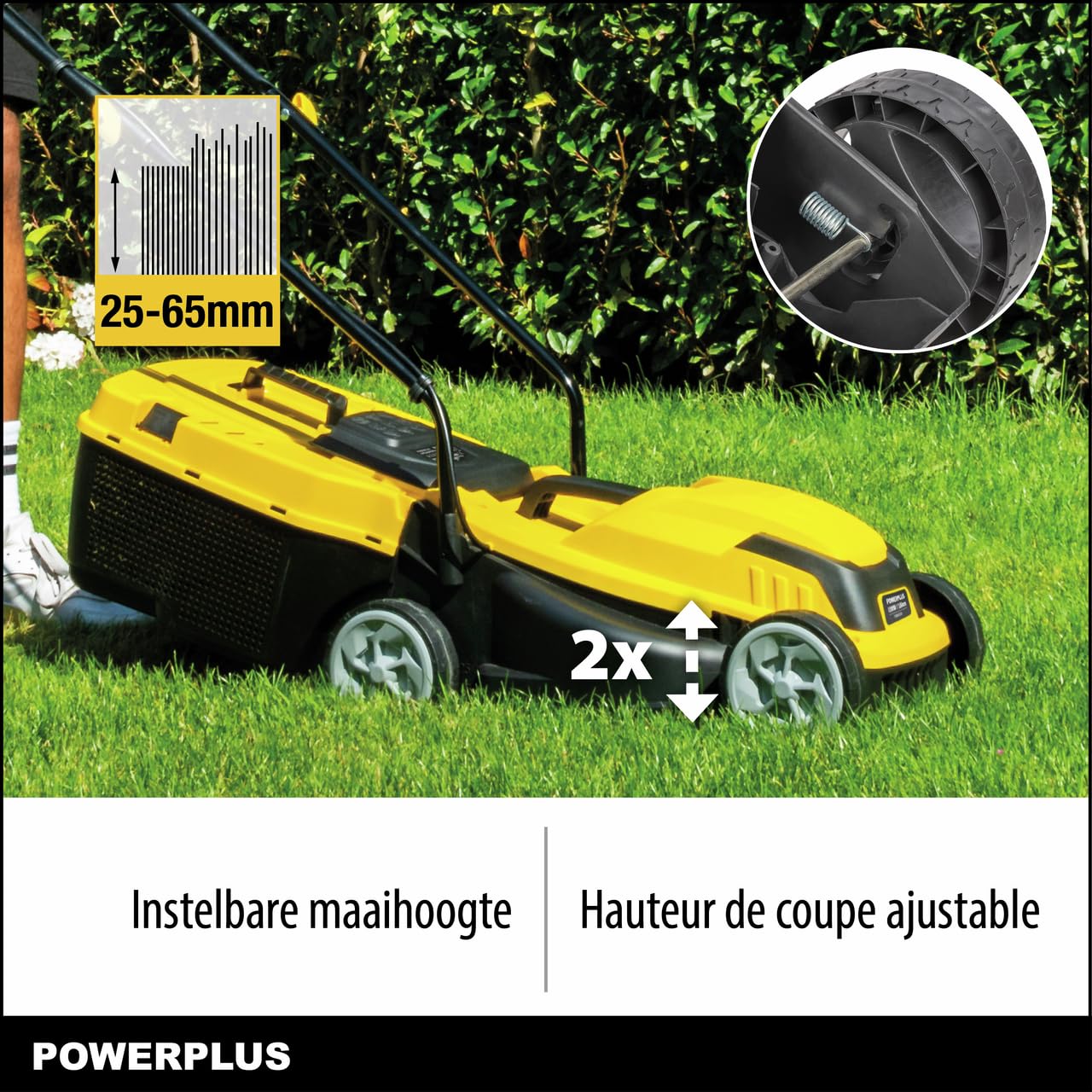 Powerplus Cortacésped Eléctrico POWEG62205 - Cortacésped con Ø 320 mm y 1300W - Cortador de Césped con Función de Expulsión Trasera