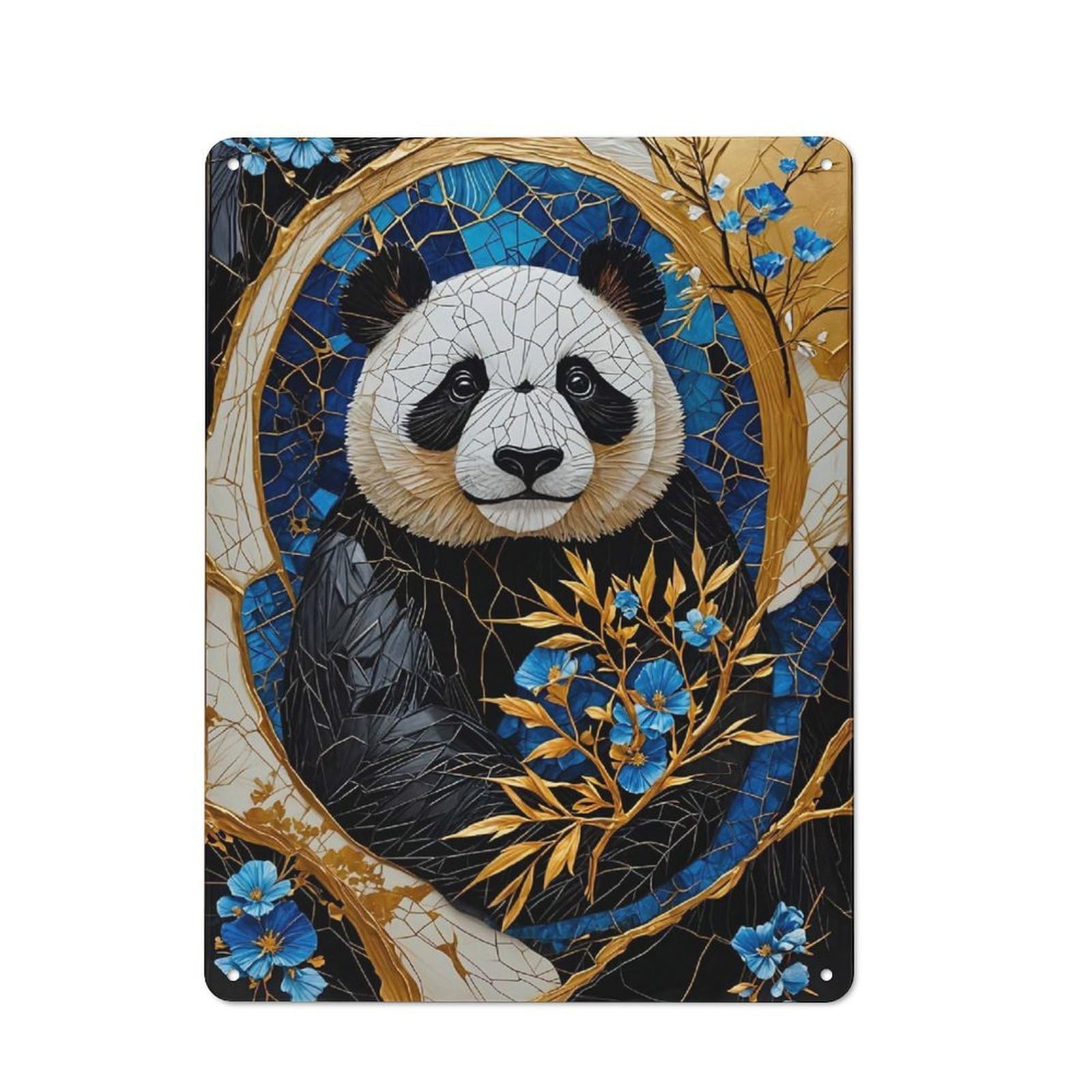 Vintage Golden Panda Kintsugi Vintage Tin Sign 40x30cm, Cafe Wall Decor for Bakery, Diner, Cafe Or Family Room