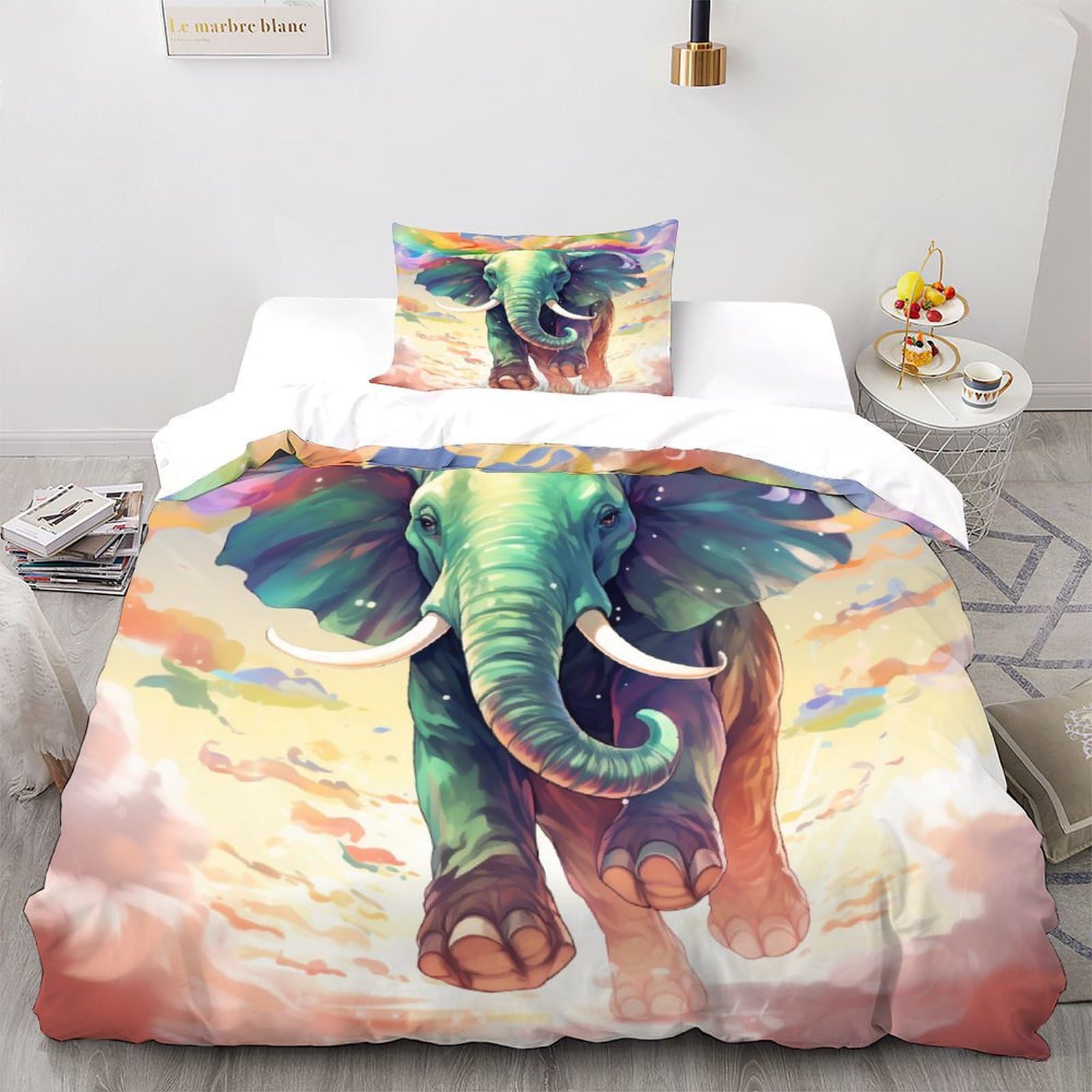 Housse de couette éléphants 135x200 parure 2 pièces avec taie