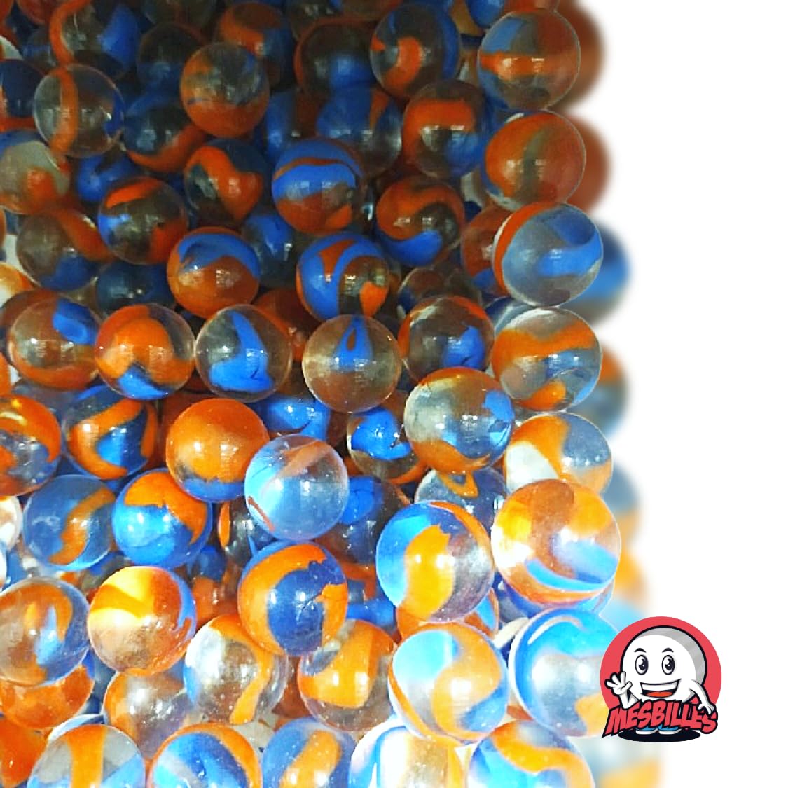 30 Billes En Verre 'Transparence Enrubannée' - 16 Mm - Couleurs Jaune Et Orange - Pour Collection Ou Jeux