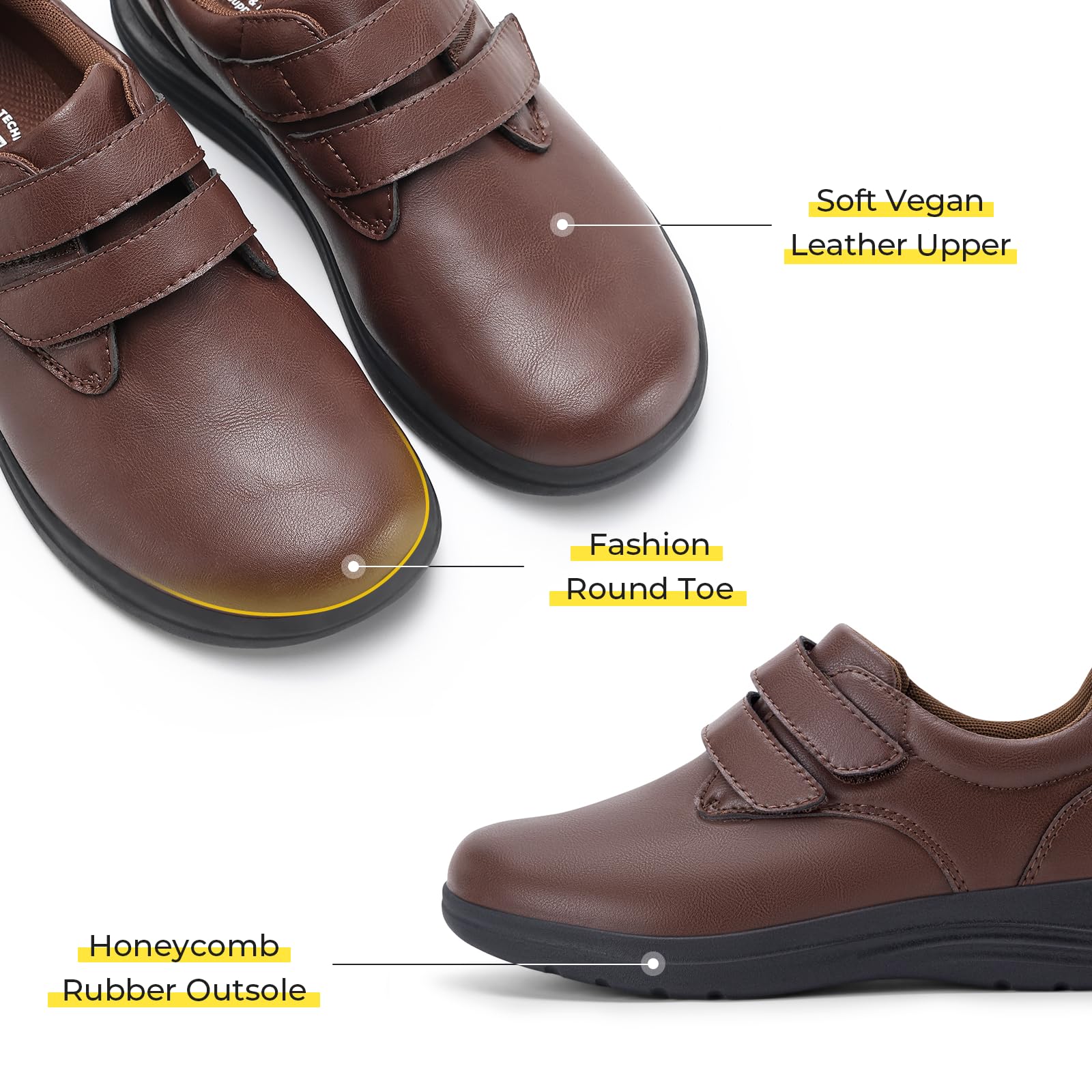FitVille Scarpe Diabetici Donna Pelle Pianta Larga Scarpe Ortopediche Strappo Scarpe Comode da Passeggio pour Piedi Sensibili Piedi Gonfi