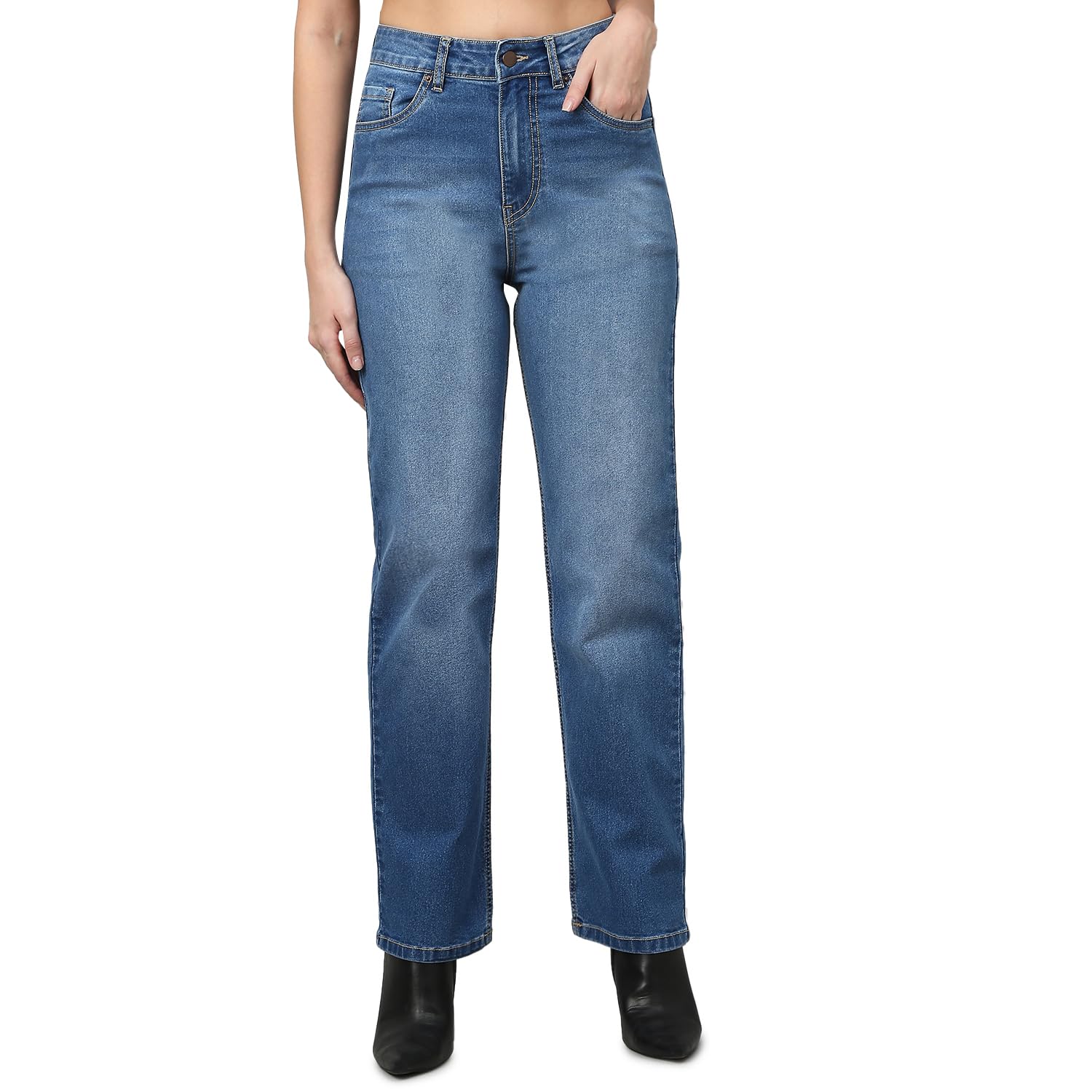 tarama Womens High Rise Basic Pockets Straight Fit Jeans-picture-10