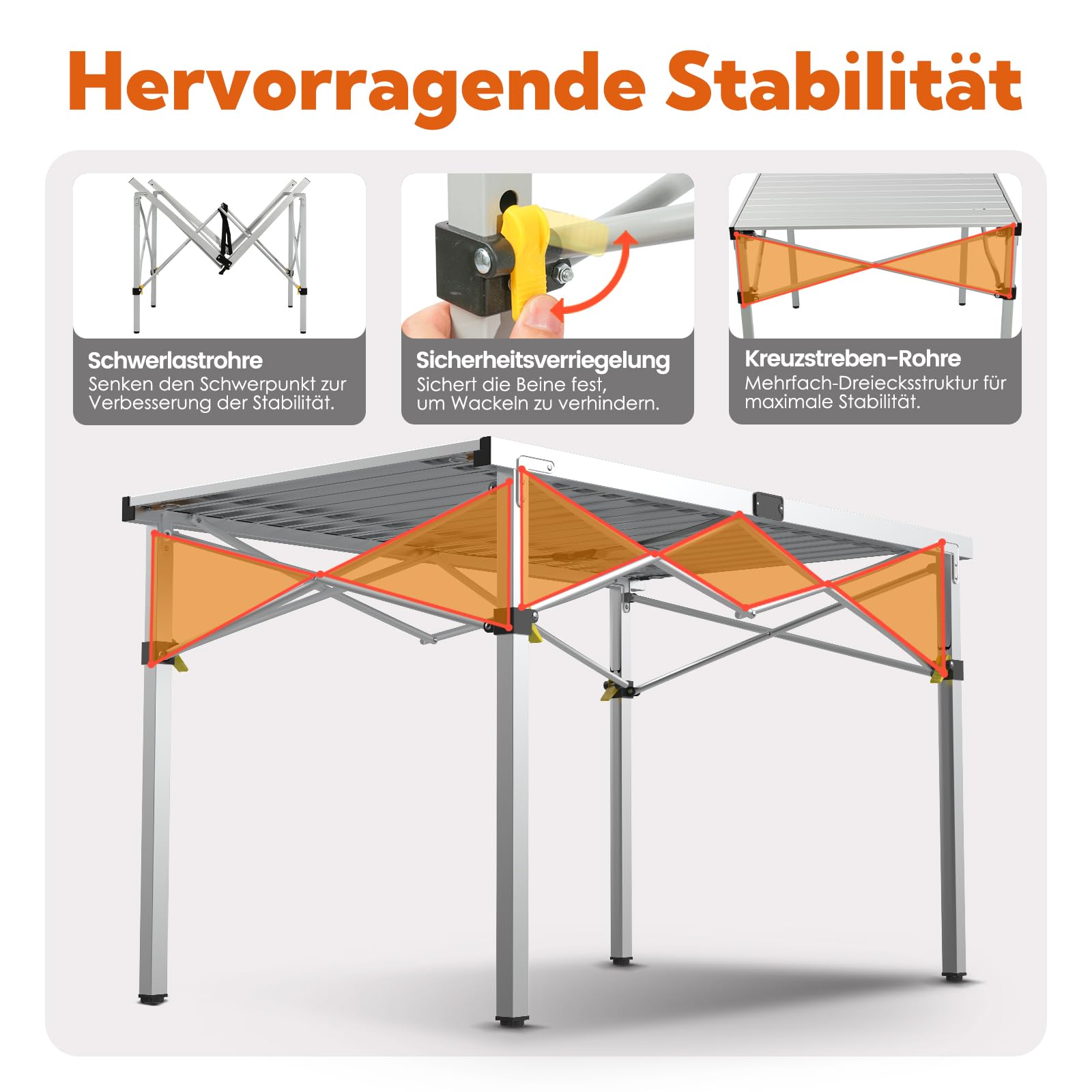Join Nature Składany stół kempingowy, do 100 kg, z torbą do przenoszenia, aluminiowy stół składany dla 6 osób – zwijany stół kempingowy, 118 x 70 cm, bardzo duży rozmiar, na kemping, do ogrodu, na
