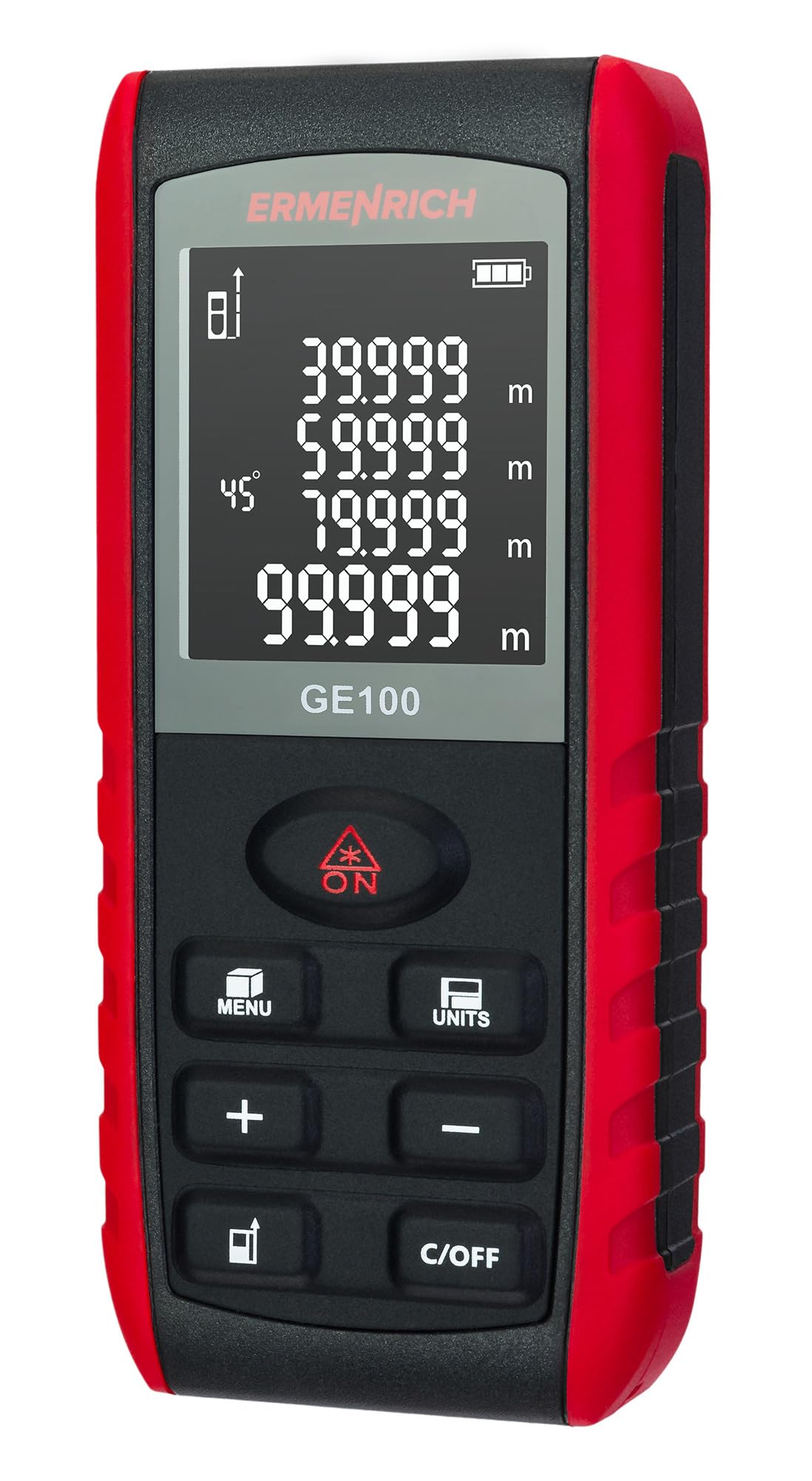 Reel Pro GE100 Telémetro Láser Profesional 100M 330ft | Medidor Láser Digital con LCD Retroiluminada, Medición de Área Volumen y Ángulos, Modo Pitágoras, 99 Registros