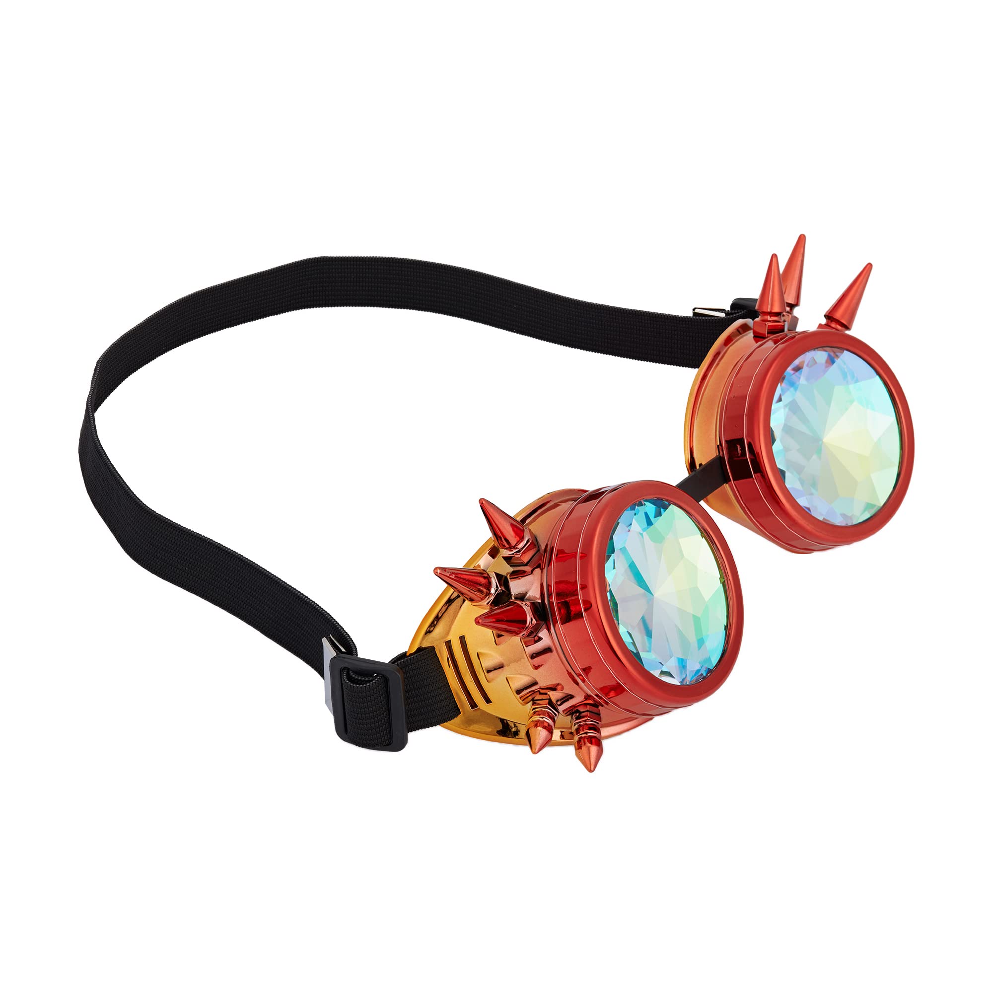 OMGREAT Kaleidoscope Glasses for Raves Steampunk Goggles with Rainbow Prism Diffraction Crystal Lenses, Red Orange (Spiked) - Image 4