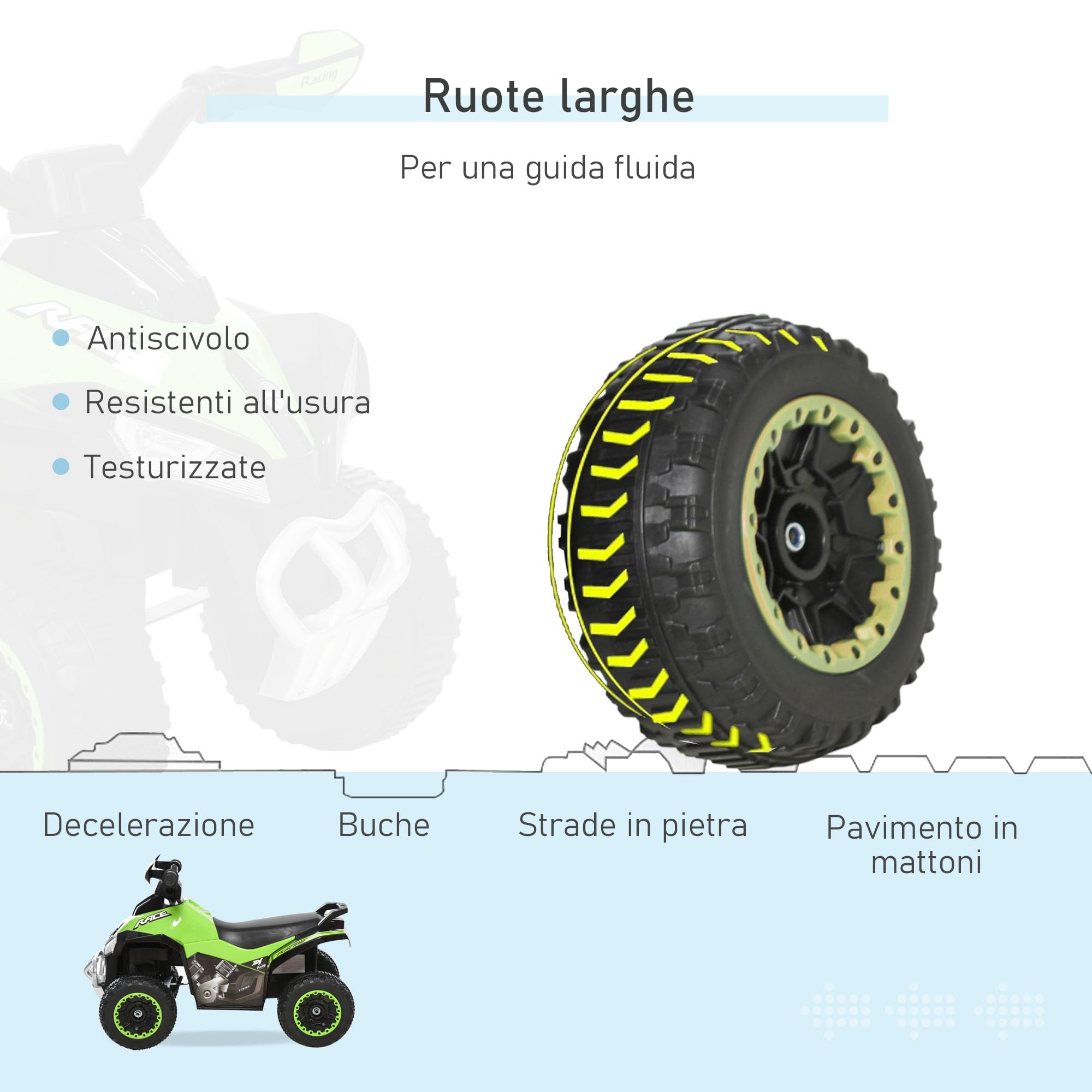 HOMCOM Macchina Cavalcabile per Bambini 18-36 Mesi in PP e Metallo, Mini Quad per Bambini a Spinta Manuale con Musiche Integrate, Fari Funzionanti e Manubrio Ampio, 67.5x38x44cm, Verde