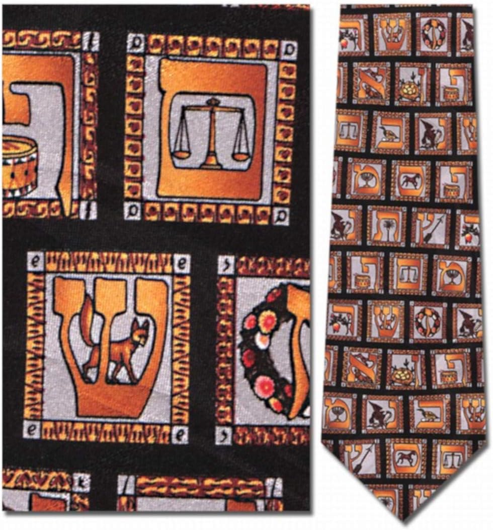 Mens 100% Silk Hebrew Alphabet Tie Necktie Multi (One Size)