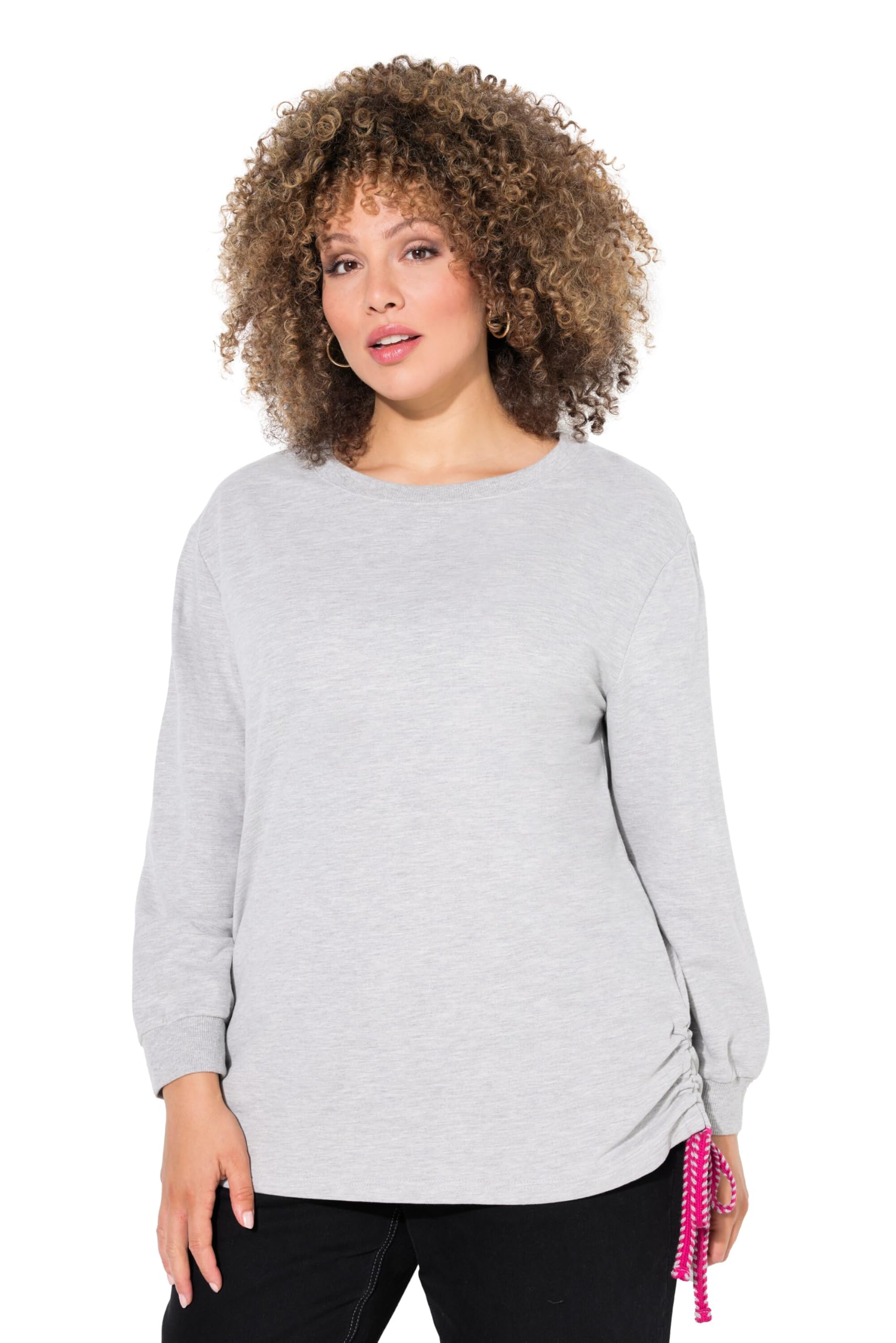 Ulla Popken Damen große Größen Übergrößen Plus Size Sweatshirt, seitliche Raffbänder, Rundhals, Langarm 834958