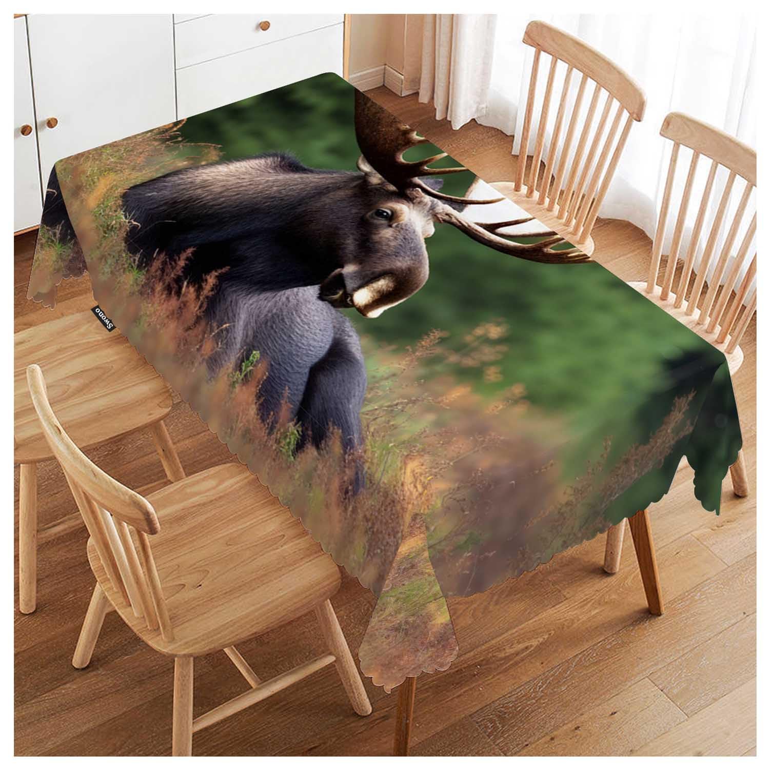 FJQWKLF Moose Tablecloth Wild Animal Moose Rest Grass Decorative Table Cover Tabletop Table Cloth for Kitchen, Party Banquet and Holiday Tablecloth, 52x70 Inch(4-6 Seats)