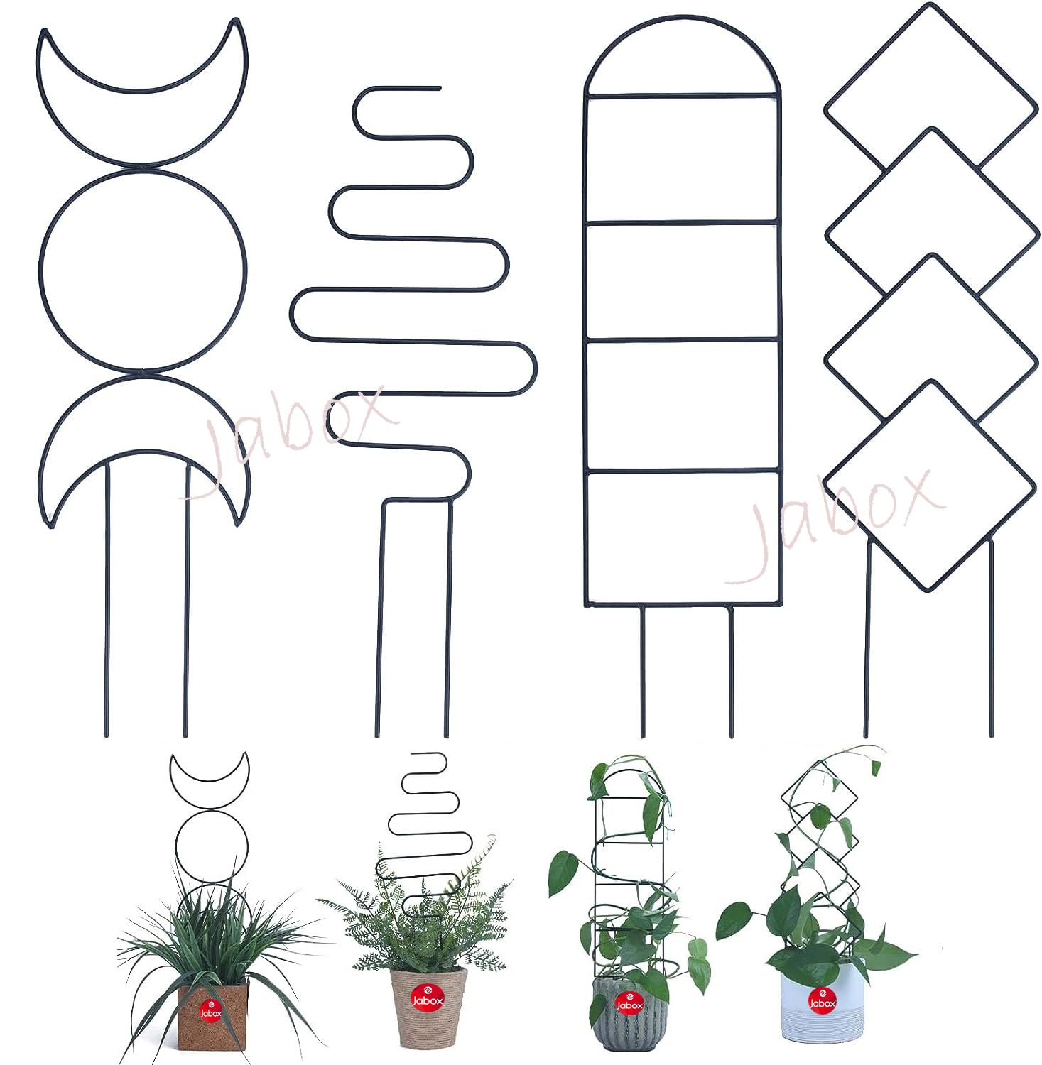 Jabox Indoor Plant Trellis for Climbing Plants, 16inch Small Garden Metal Trellis for Potted Plants Outdoor with Different Patterns for Vine Ivy Flower Plant Support Set of 4 Designs (Metal-T-T12)-image-46