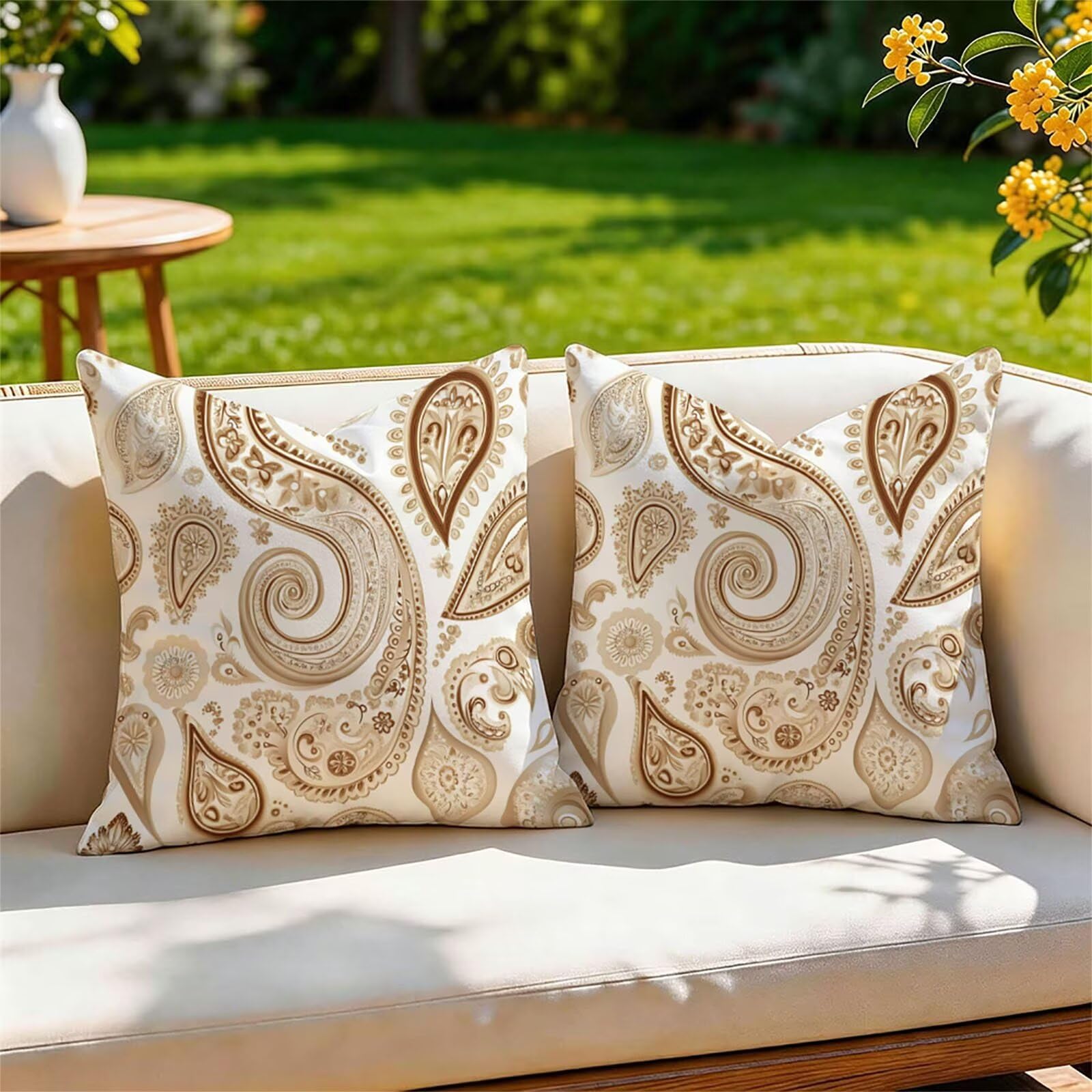 Kissenbezug 80x80 cm Einfach 2er Set, Kissenhüllen Herbst Dekokissen Türkis Outdoor Kissenbezüge Leinen, Doppelseitig Muster Zierkissen Sofakissen für Schlafzimmer Wohnzimme Home Decoration SJ-129