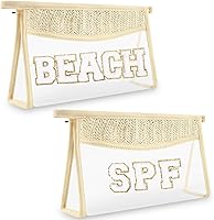 Vista 21 de izuzta Bolsa de maquillaje transparente boho para mujeres y niñas, Beige, Cabello