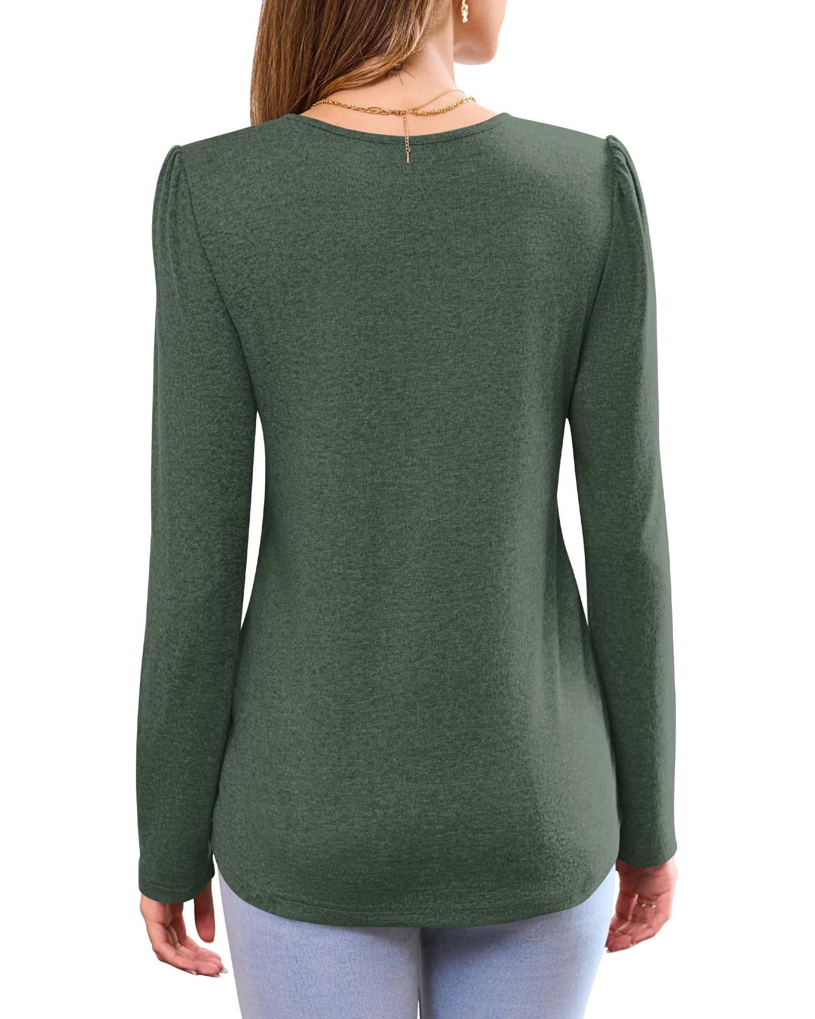 WNEEDU Sweatshirt Damen Langarmshirt Plissiert Rundhals Damen Pullover Top | Cloud Soft Sweatshirt Damen Biesen Falten Brust Elegante Schulter Details Vielseitiges Elegantes Oberteil Für Alltag
