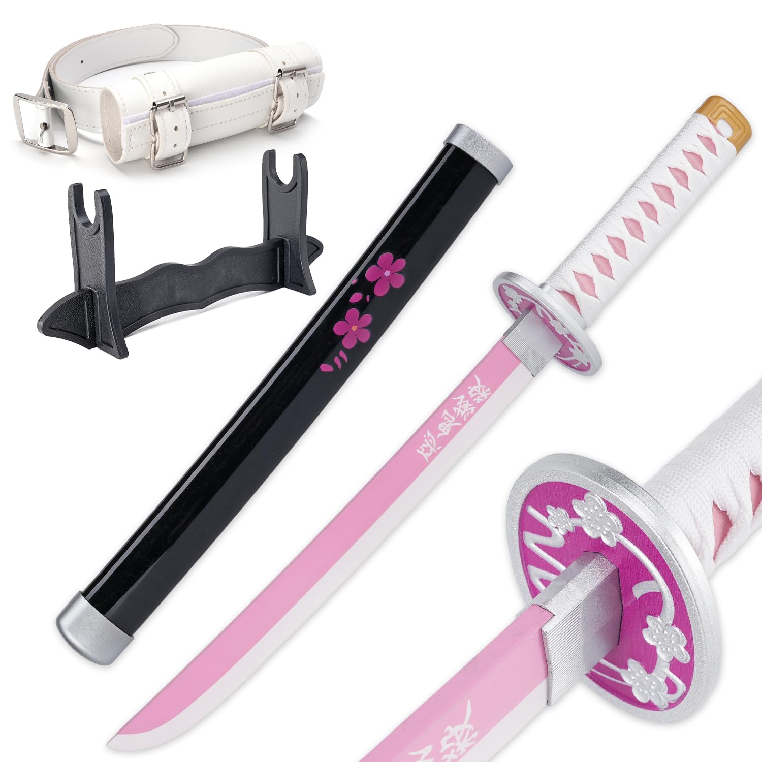 Zisu Demon Slayer Sword - 23.6" Short Cosplay Katana Replica for Kids - Complete with Belt, Stand, and True-to-Show Design - Kanao Sword Ideal for Cosplay and Display
