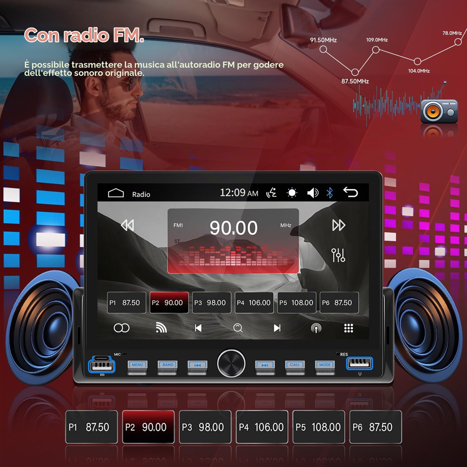 CAMECHO 1 DIN Schermo Tattile 7 Pollici Autoradio con Bluetooth Mirror Link Lettore MP5, Radio 1 DIN per Auto con FM, EQ, USB, Mirror Link, Comandi al Volante + Telecamera